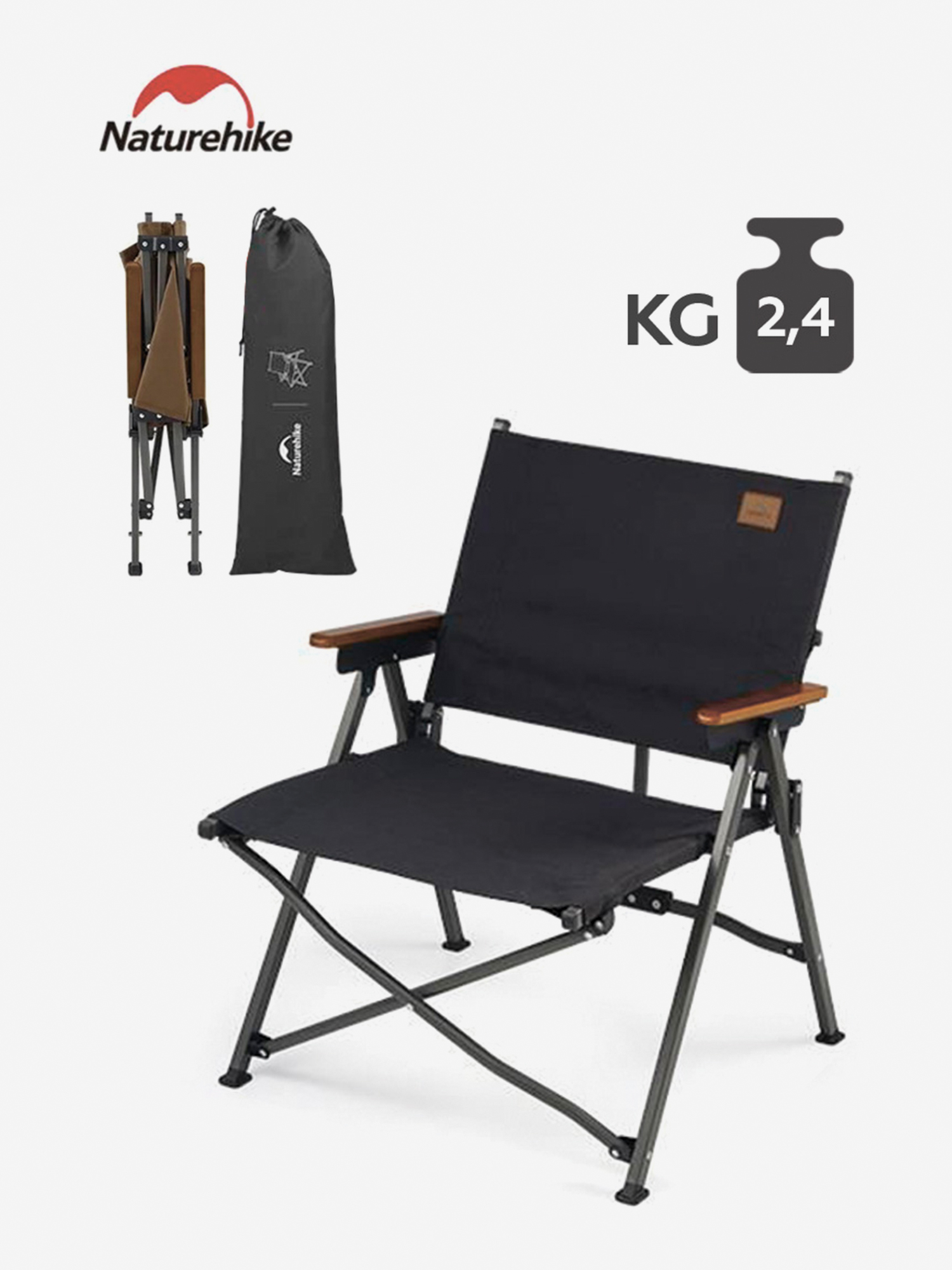 Изображение товара Стул Naturehike l04, складной, с подлокотниками, черный, Черный