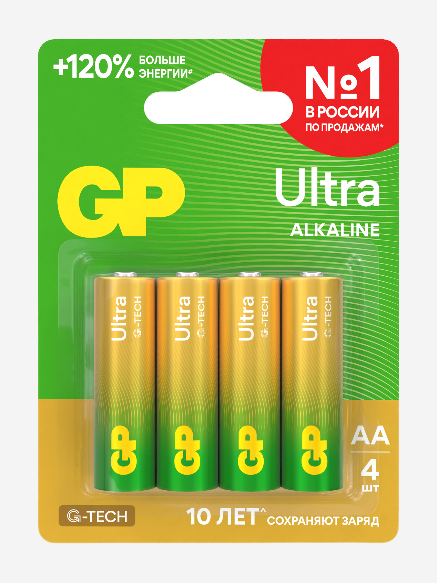Изображение товара Батарейки щелочные пальчиковые GP AA Ultra G‑Tech, 4 шт