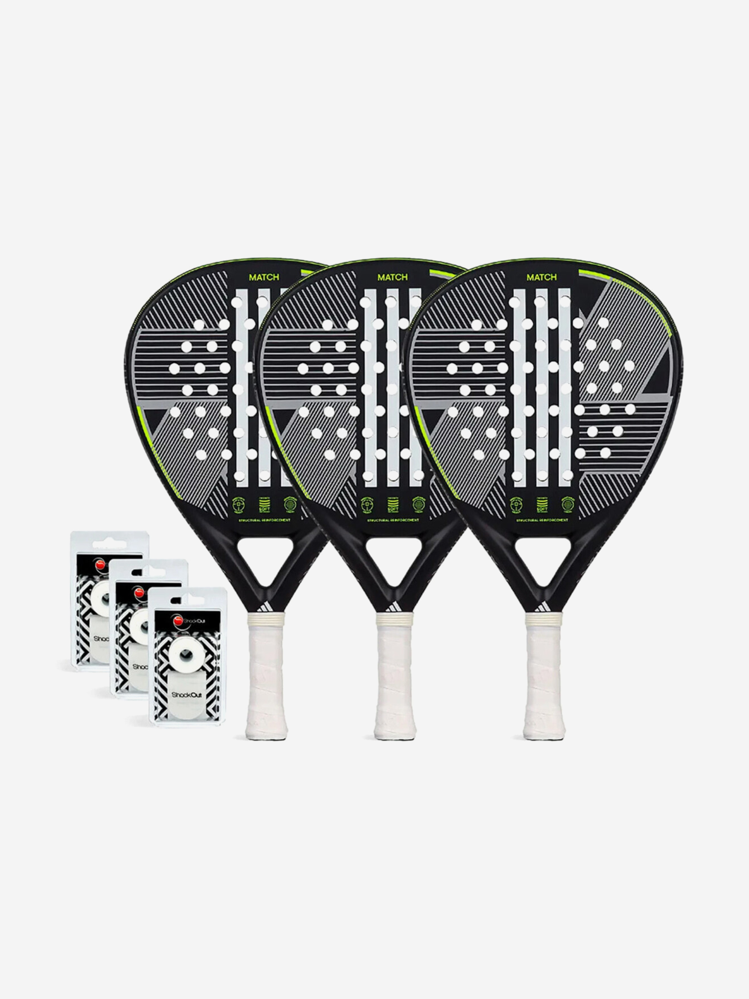 Изображение товара Набор из 3 ракеток для падела Adidas Match 3.3 Black Lime универсальный уровень