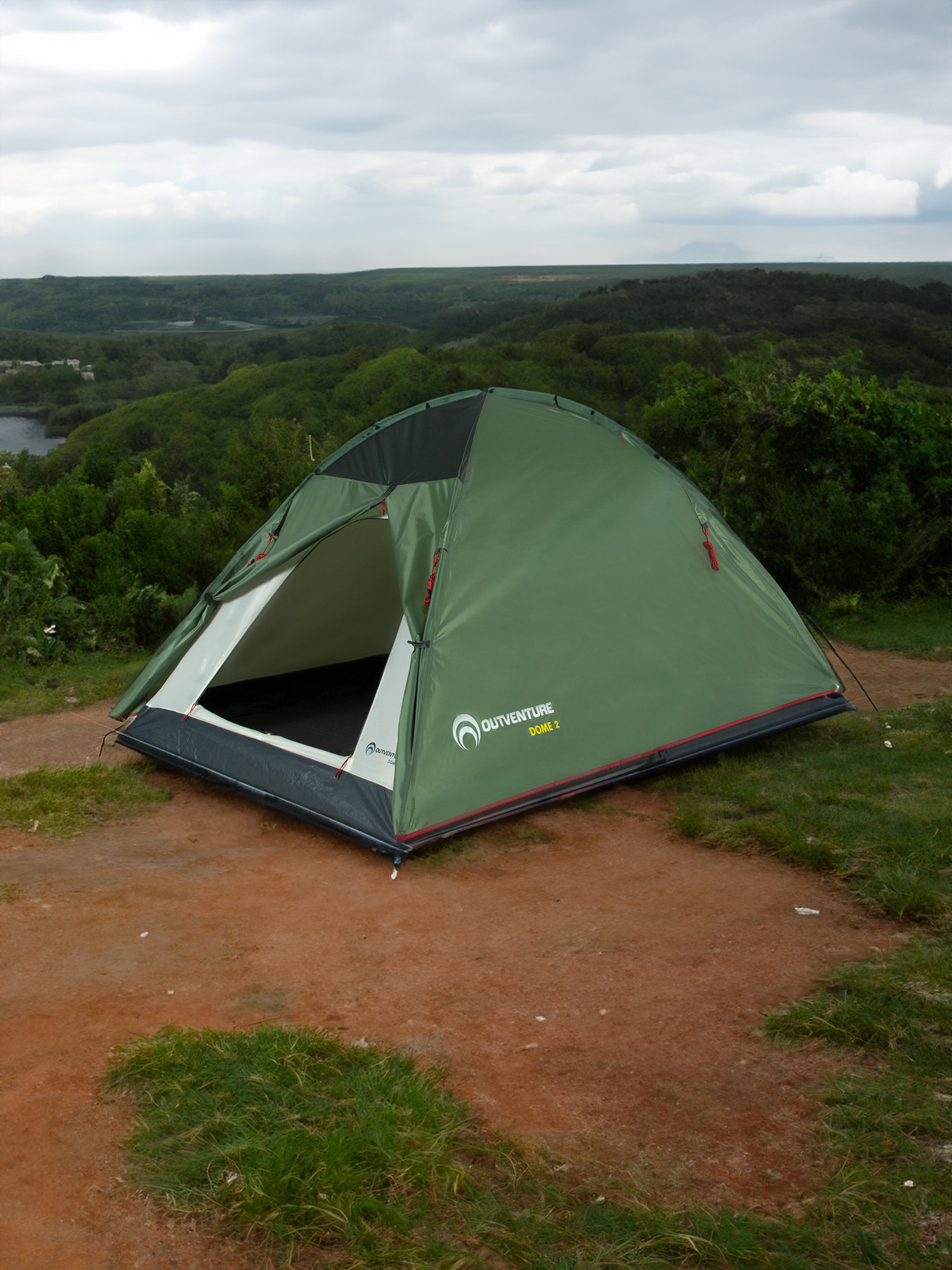 Палатка 2-местная Outventure Dome 2, Зеленый батут с внутренней сеткой и лестницей evo jump cosmo 12ft нижняя сеть зеленый