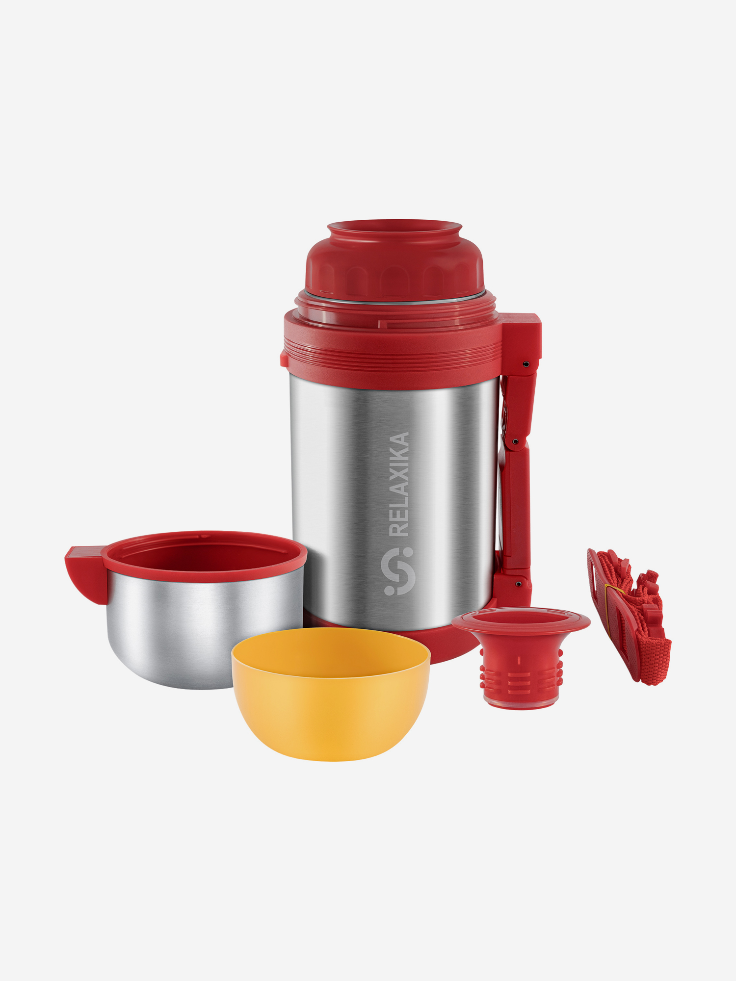 

Термос универсальный Relaxika 201 1000 мл, с ручкой и ремешком, Серебряный