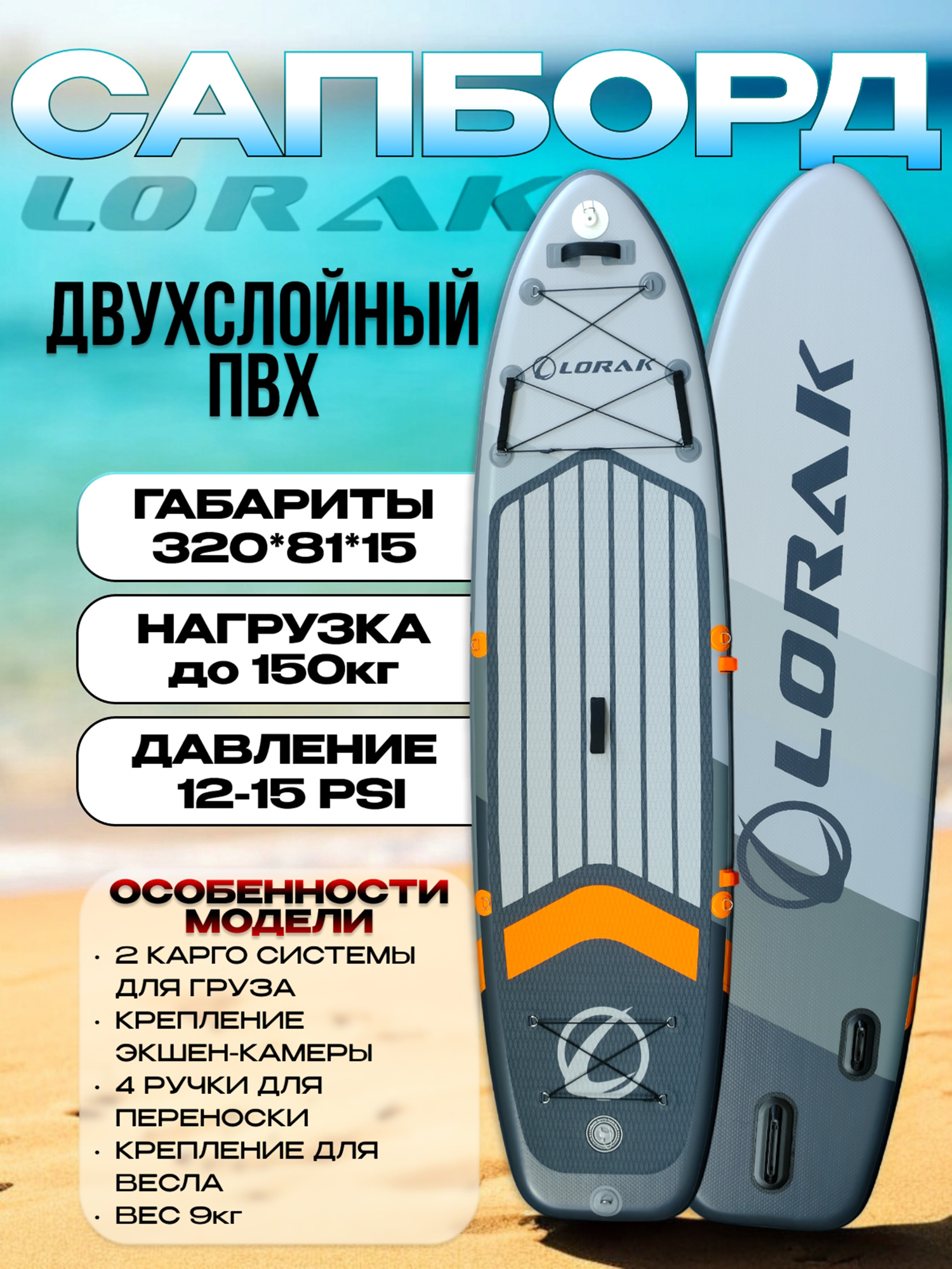 

Сапборд Lorak 908, Серый