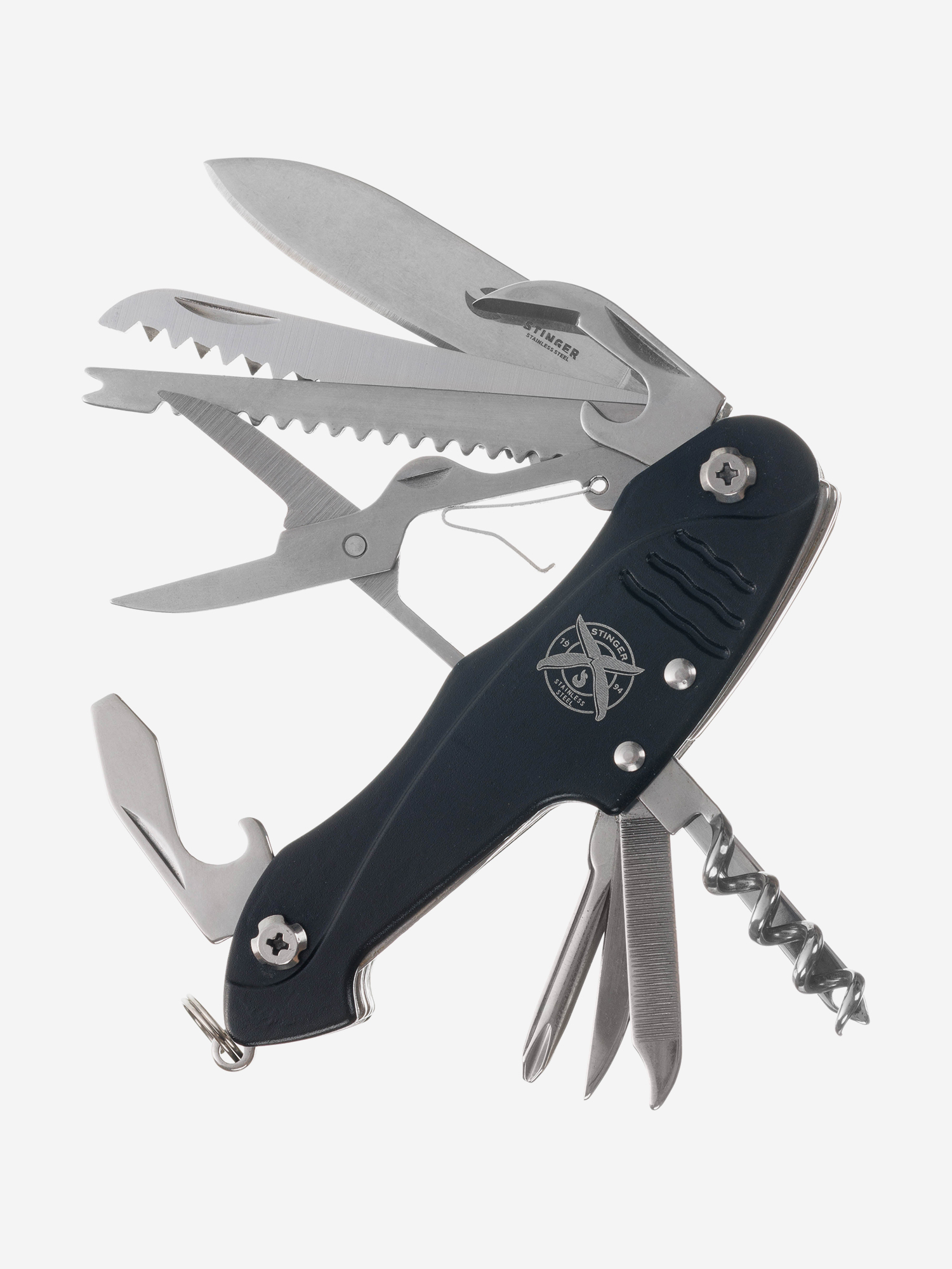 

Нож перочинный STINGER, , 15 функций, Черный