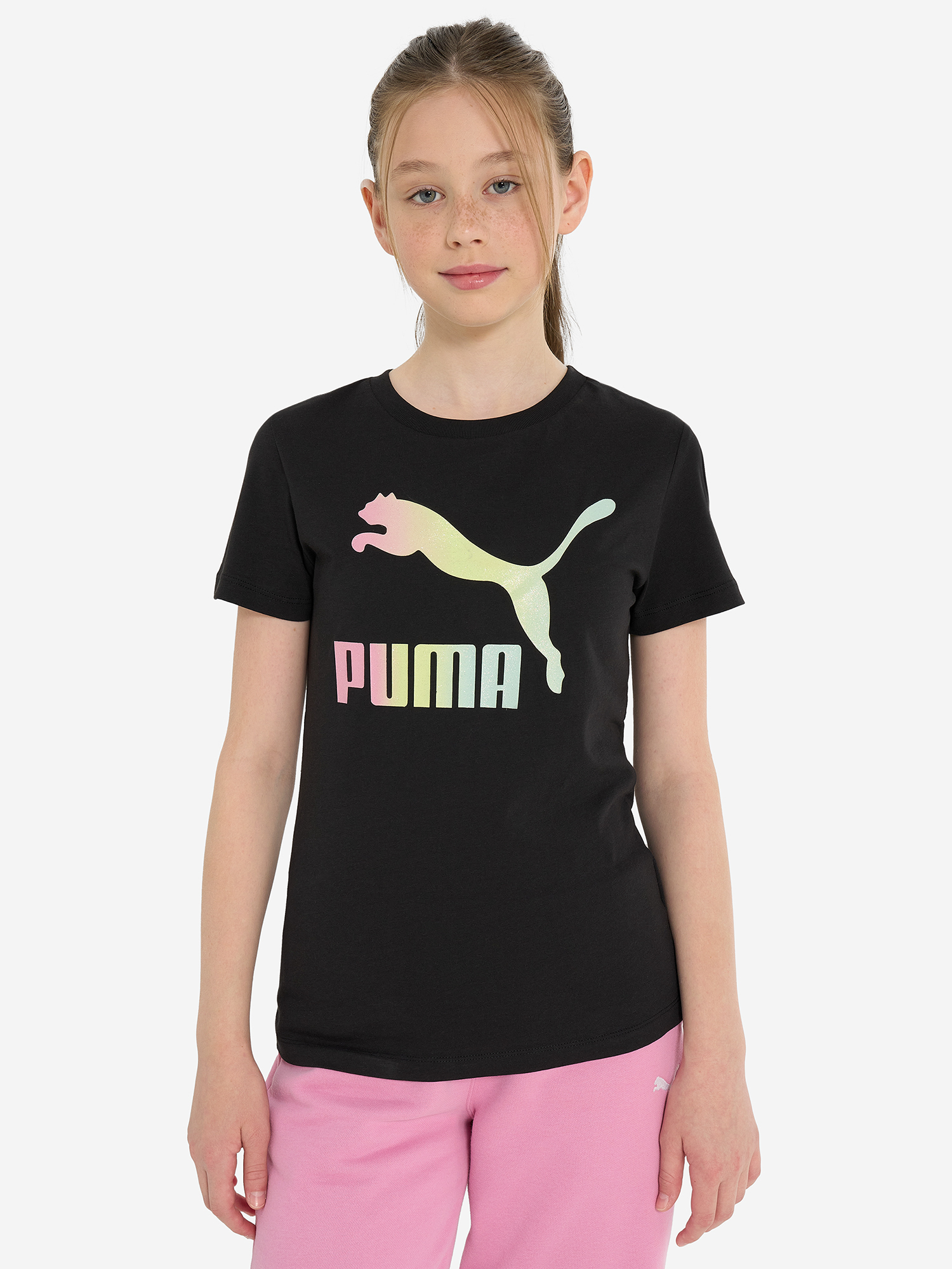 Футболка для девочек PUMA Classic Shiny Color Logo, Черный 2