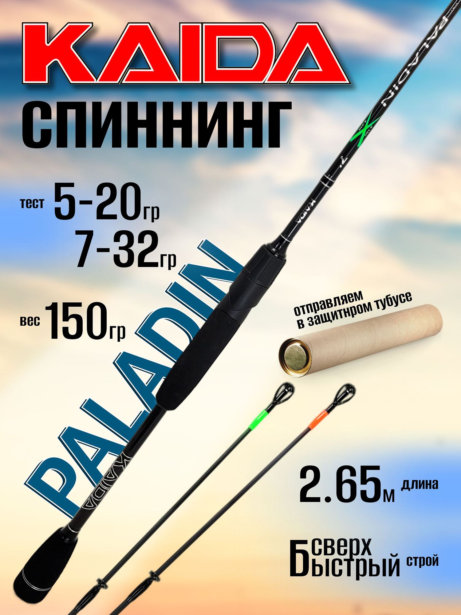 Изображение товара Спиннинг Kaida PALADIN 2.65м, 2 хлыста (5-20гр и 7-32гр), Черный