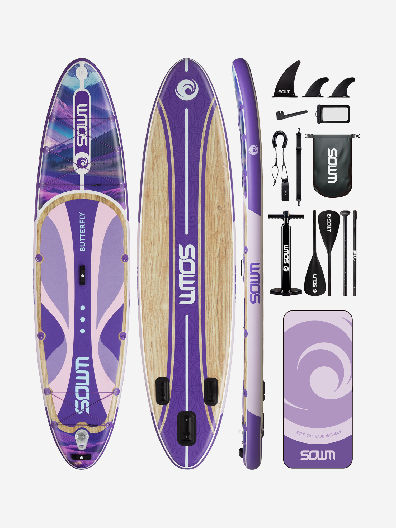 

Надувная SUP-доска SOWM VIOLET, 11' 335*84*15 см сапборд, Фиолетовый
