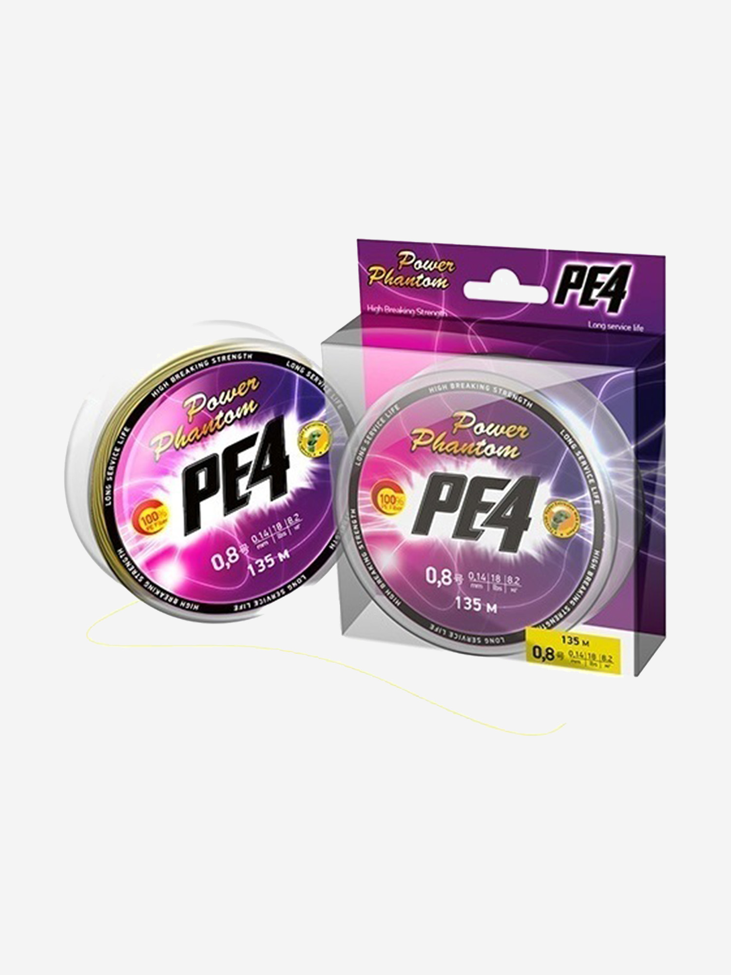 

Плетеный шнур для рыбалки Power Phantom PE4, 135м флуоресцентный желтый #0.6, 0.12мм, 5.9кг, Желтый