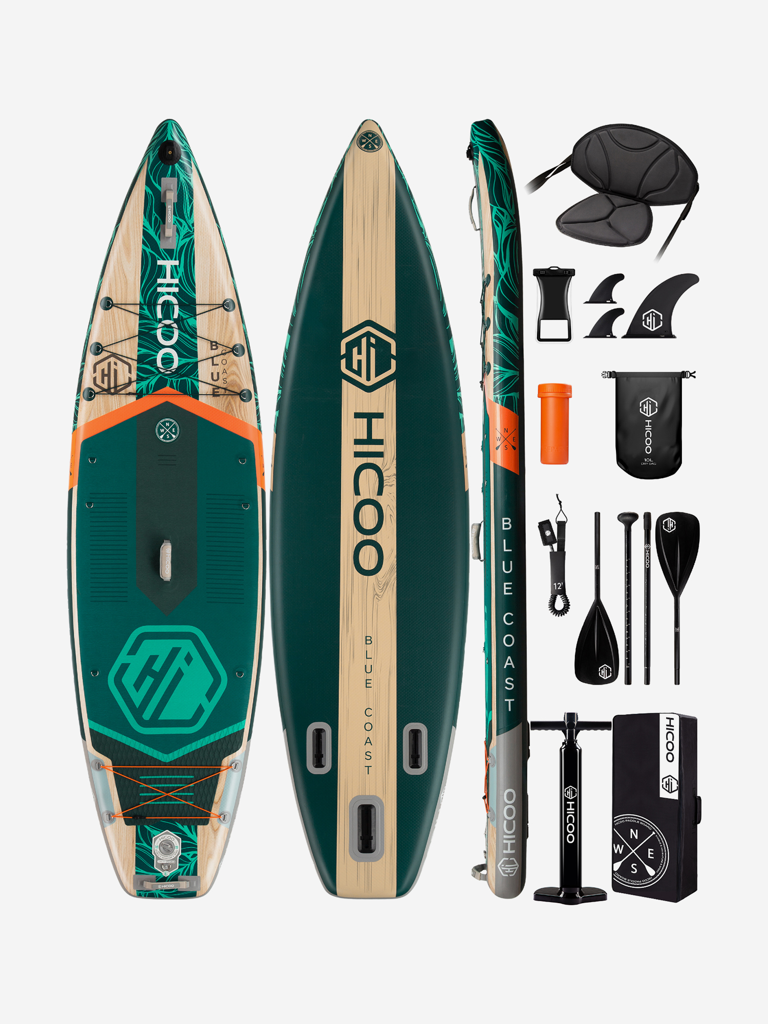 

Надувная двухслойная SUP-доска HICOO BLUE COAST GREEN PRO 11'x34"x6" 335x84x15 см сапборд, Зеленый