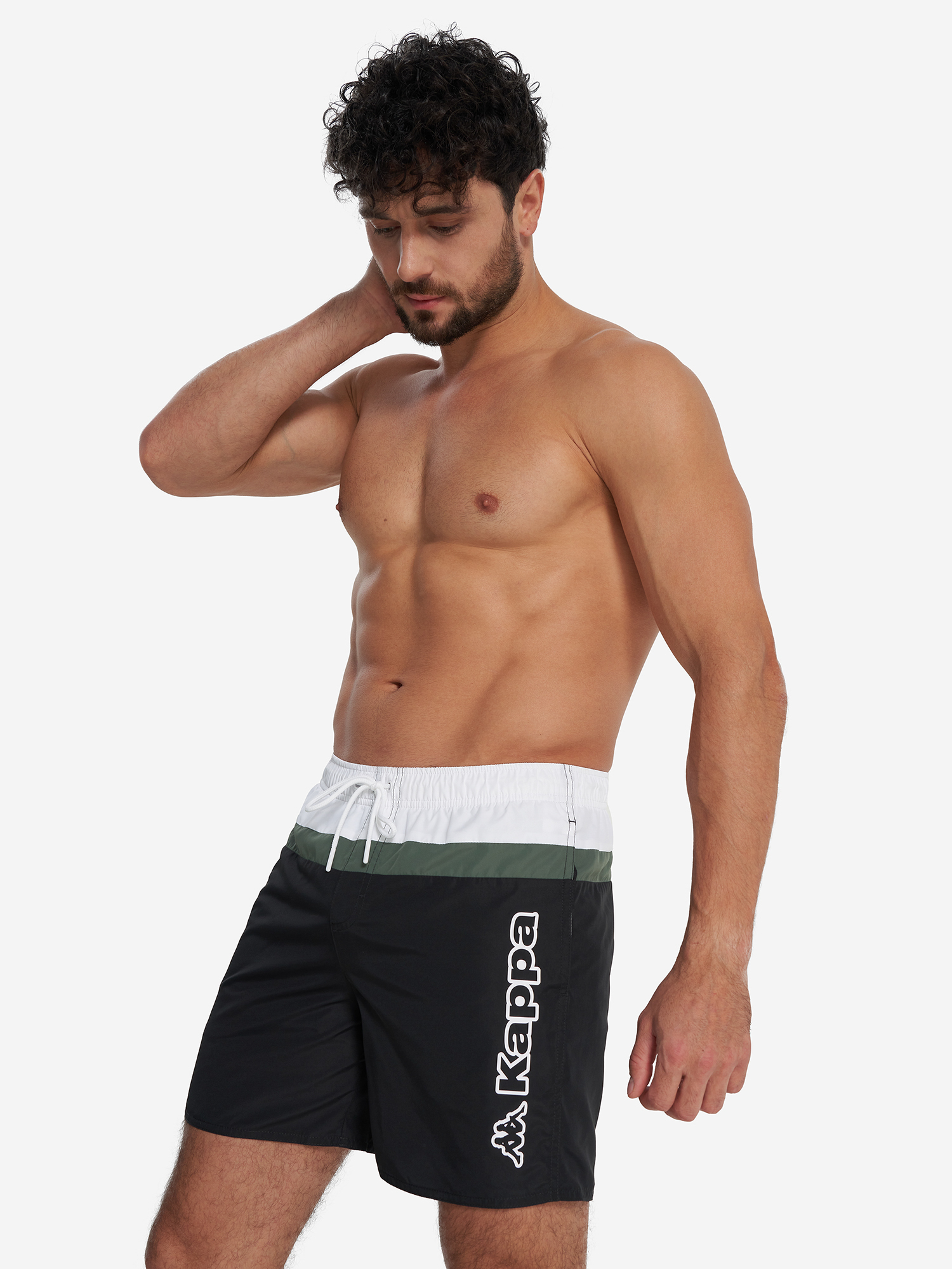 Изображение товара Мужские плавательные шорты Kappa черно-зеленые быстросохнущие для спорта и отдыха
