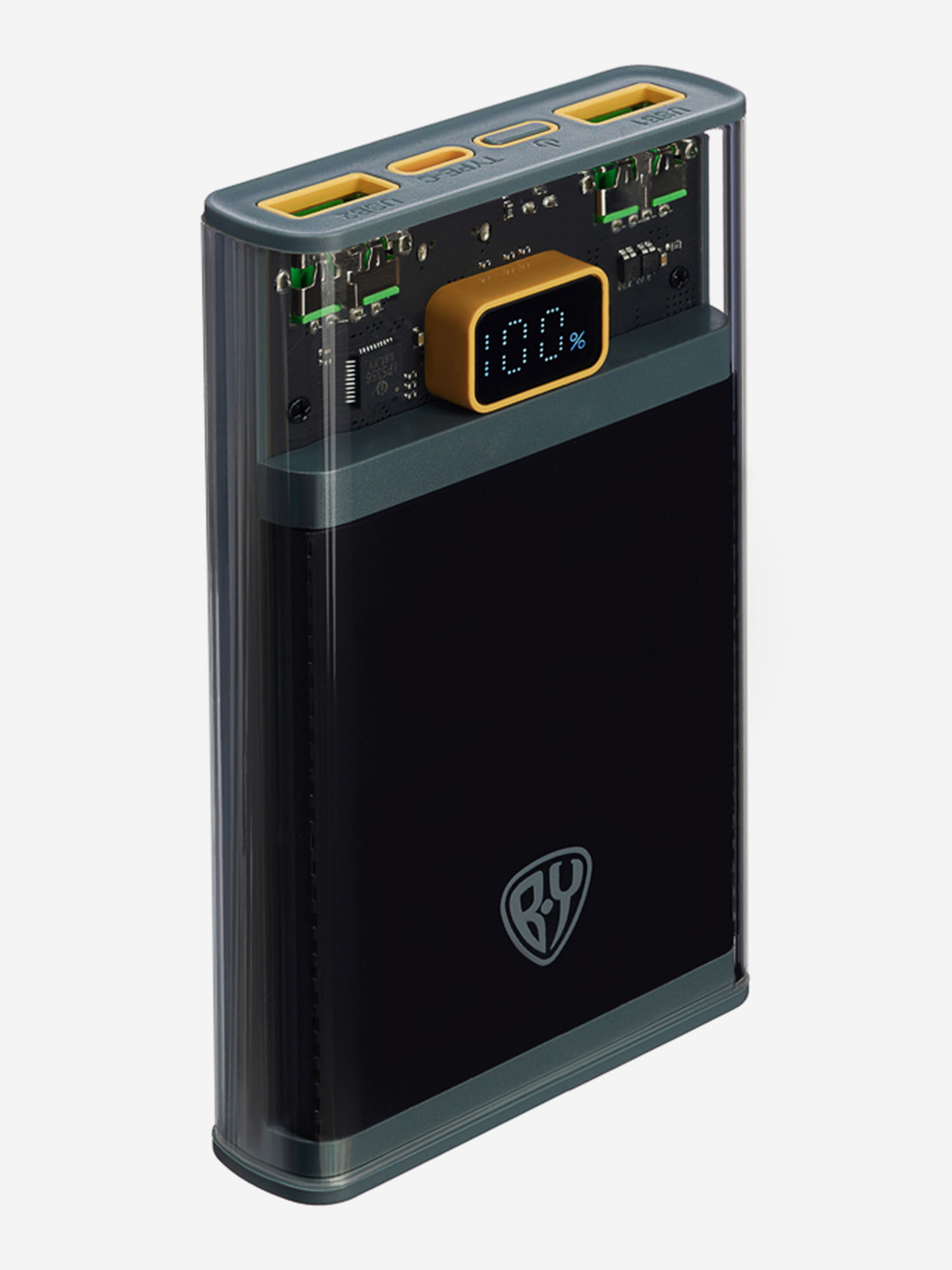 

BY Аккумулятор мобильный, 10000мАч, Быстрая зарядка QC3.0, PD22,5W, 5А, прозрачный, Серый