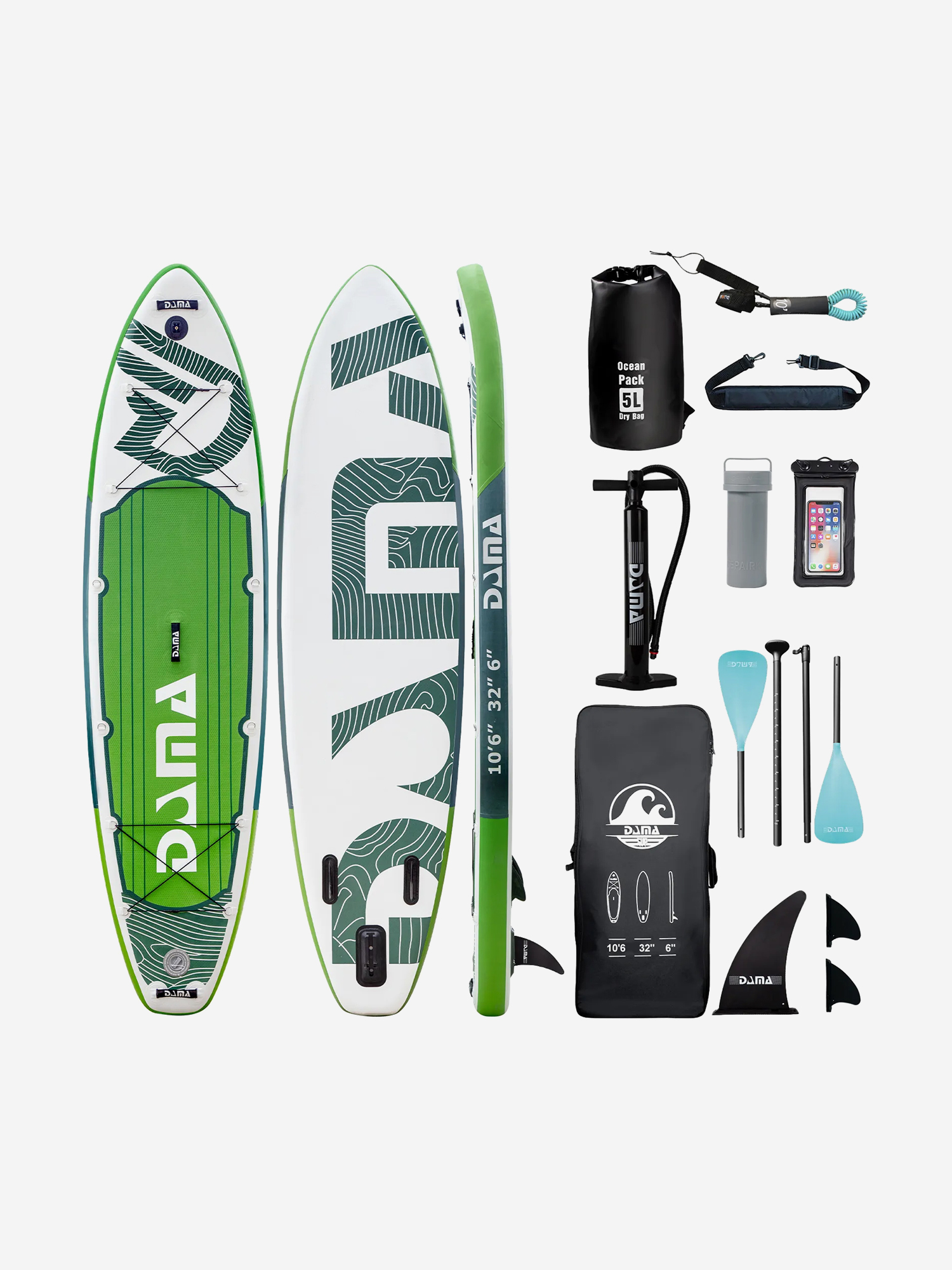 

SUP-доска DAMA ADVENTURE SERIES, 10'6" 320*81*15 см сапборд, Зеленый