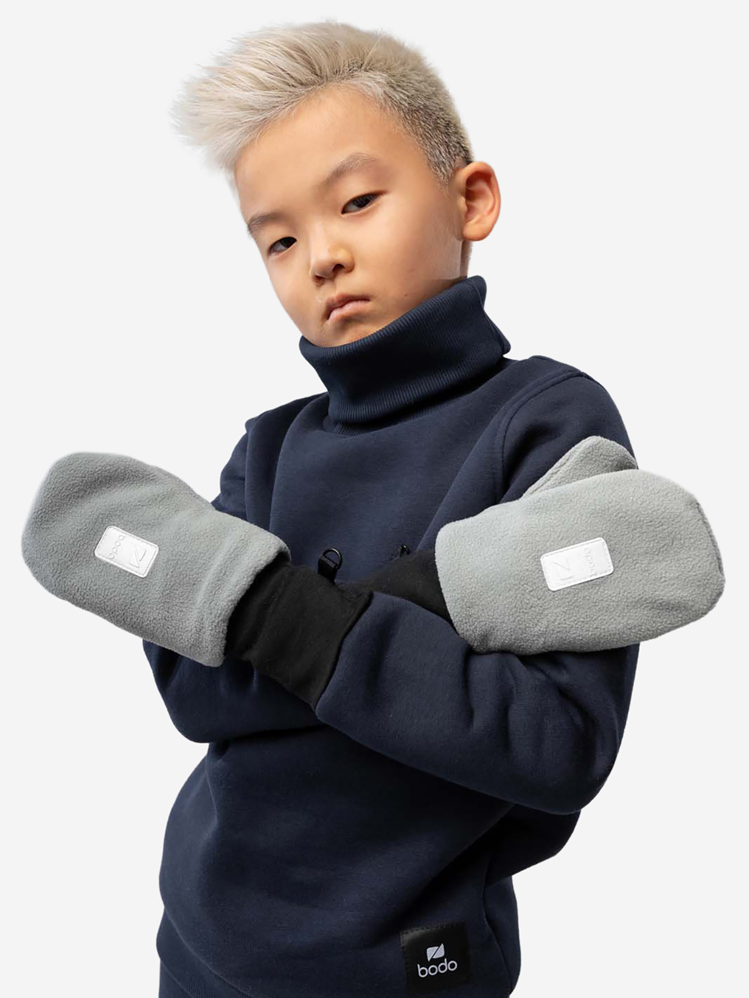 Изображение товара Флисовые варежки bodo для детей серого цвета зимний демисезон