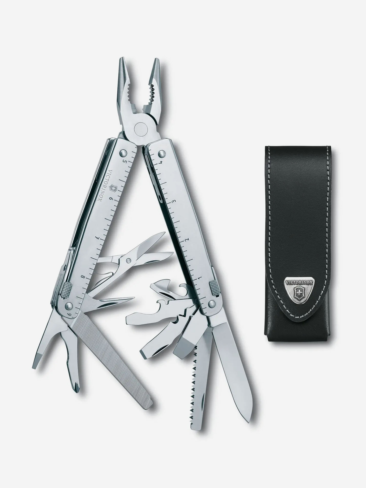 

Мультиинструмент складной Victorinox SwissTool 27, 115 мм, 27 функций, кожаный чехол, Серебряный