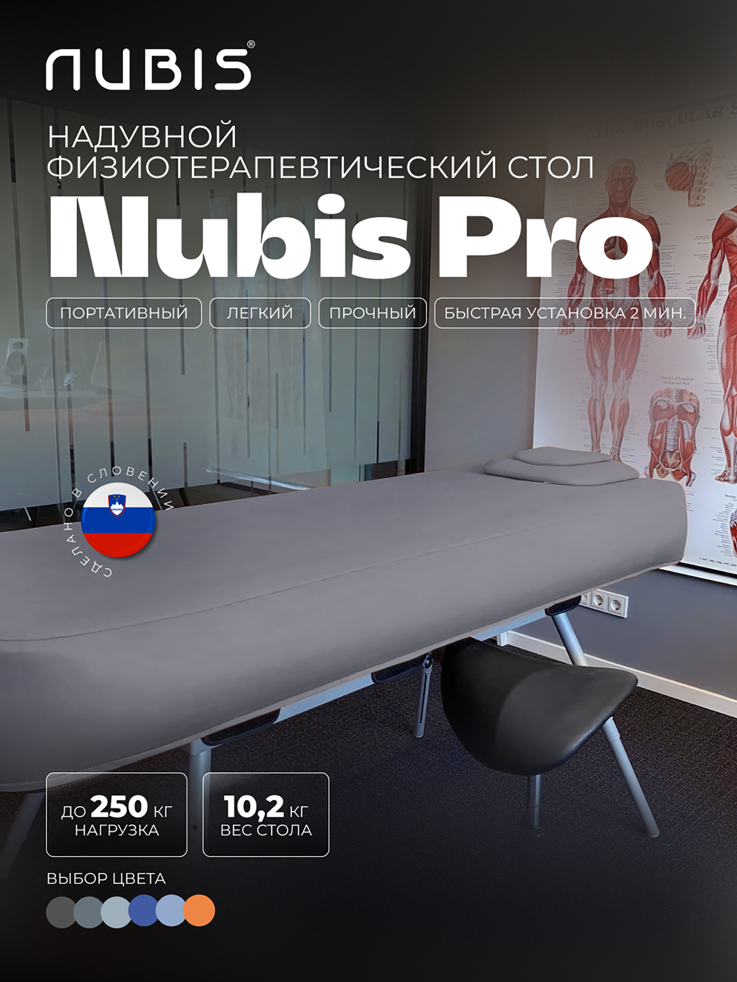 

Переносной стол для массажа NUBIS PRO BLACK светло-серый 190 х 75 см с электрическим насосом, Серебряный
