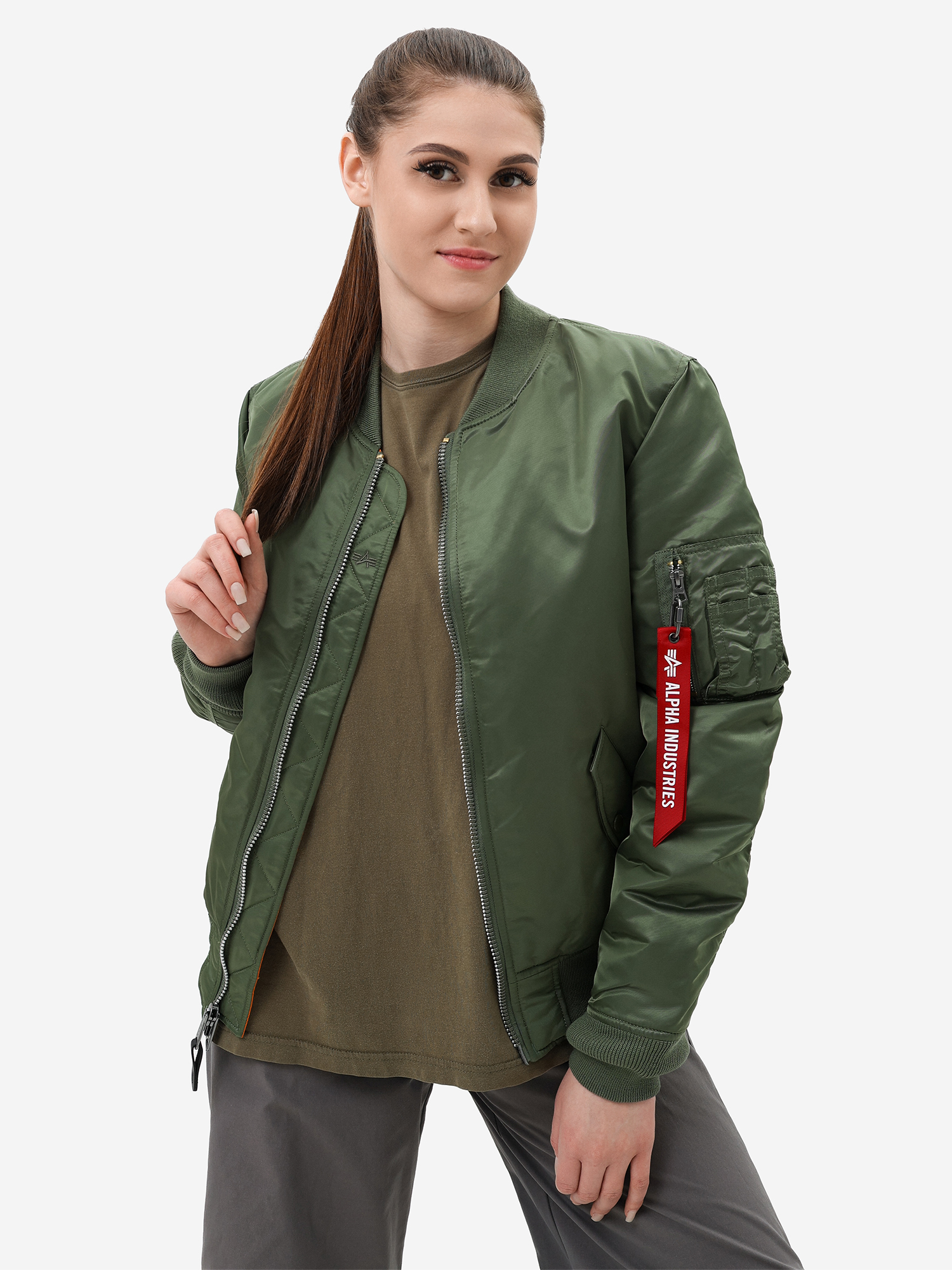 

Бомбер утепленный женский MA-1 W Alpha Industries, Зеленый