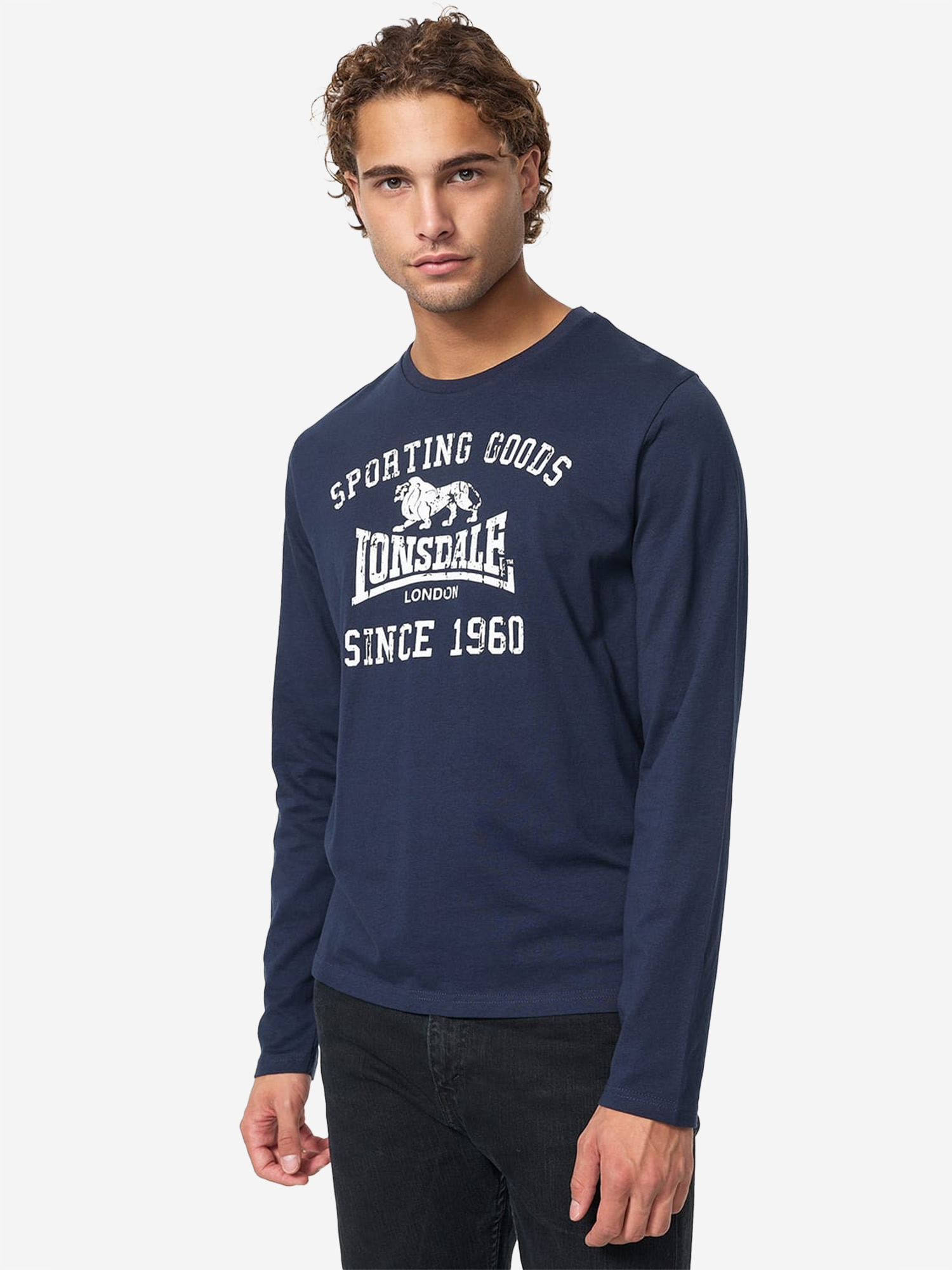 Лонгслив, футболка мужская с длинными рукавами стандартного кроя LONSDALE AULDEARN, Синий