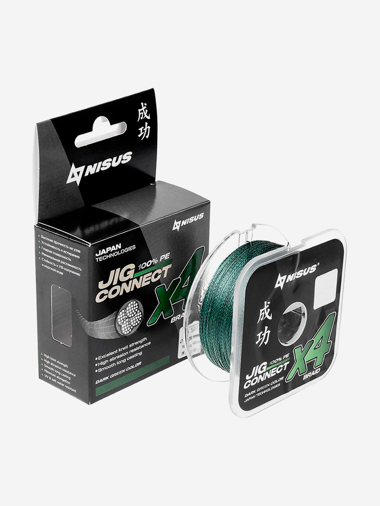 Изображение товара Шнур плетеный для рыбалки NISUS JIG CONNECT X4 PE, 100м, 0,25мм, 14,8кг, темно-зеленый, Темно-зеленый