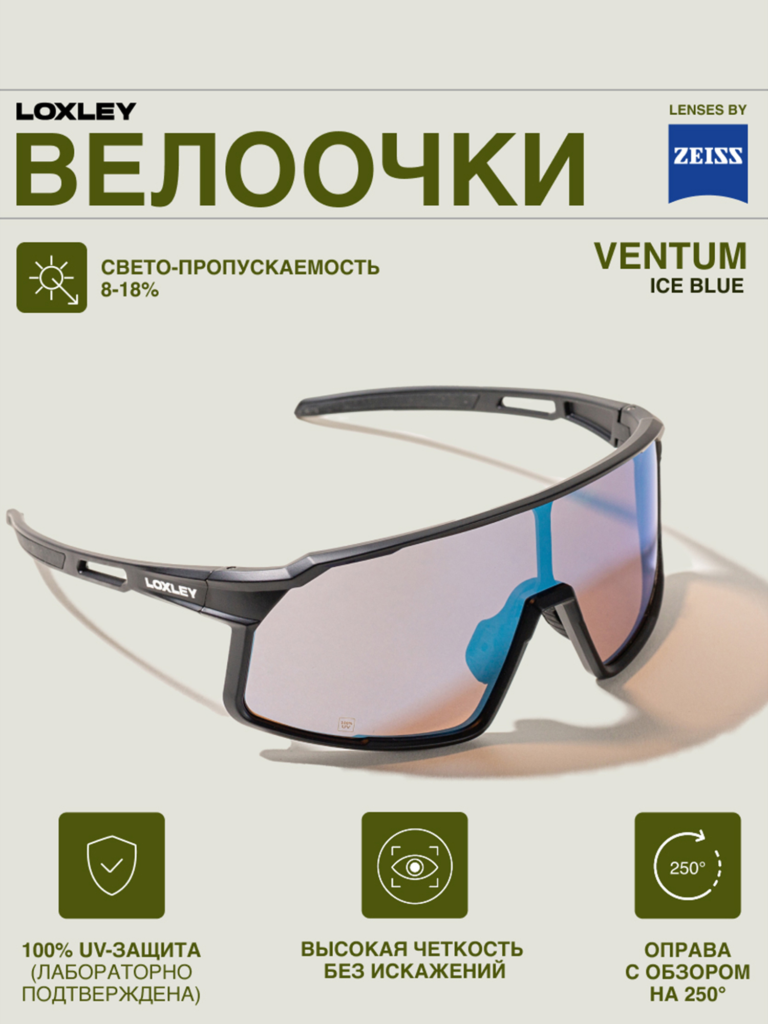 Изображение товара Велоочки LOXLEY VENTUM BLACK Унисекс с голубыми линзами