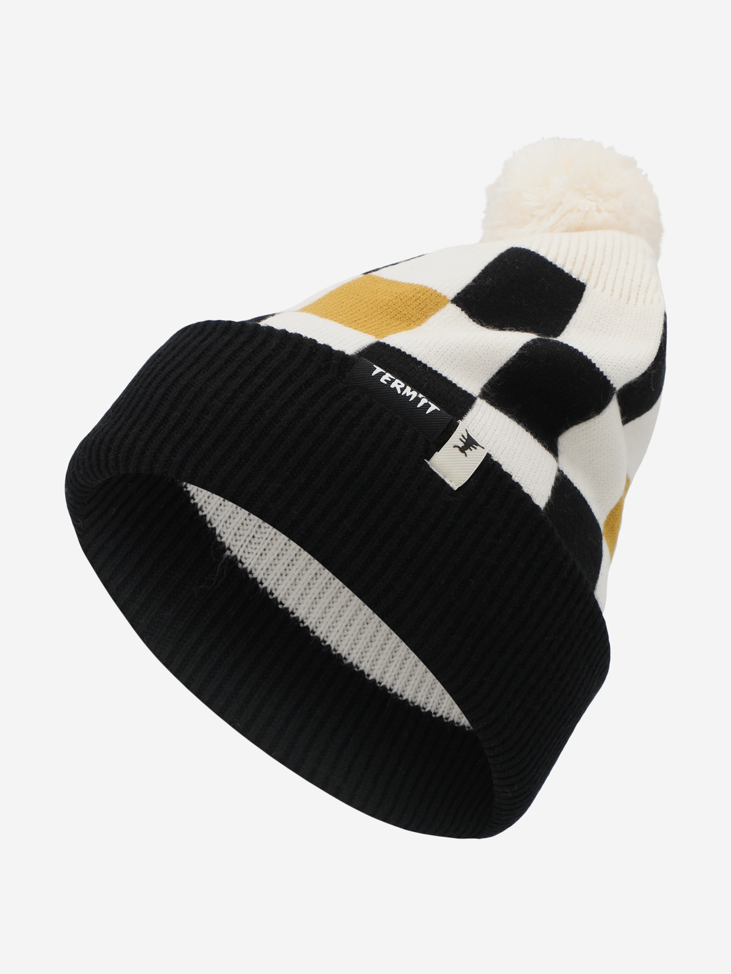 Изображение товара Зимняя шапка Termit вязаная с помпоном для сноубординга унисекс бежево-черная