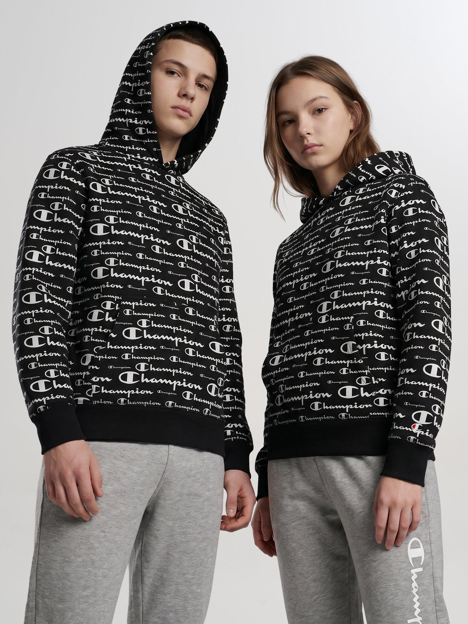 Изображение товара Худи для мальчиков Champion черное с принтом и капюшоном