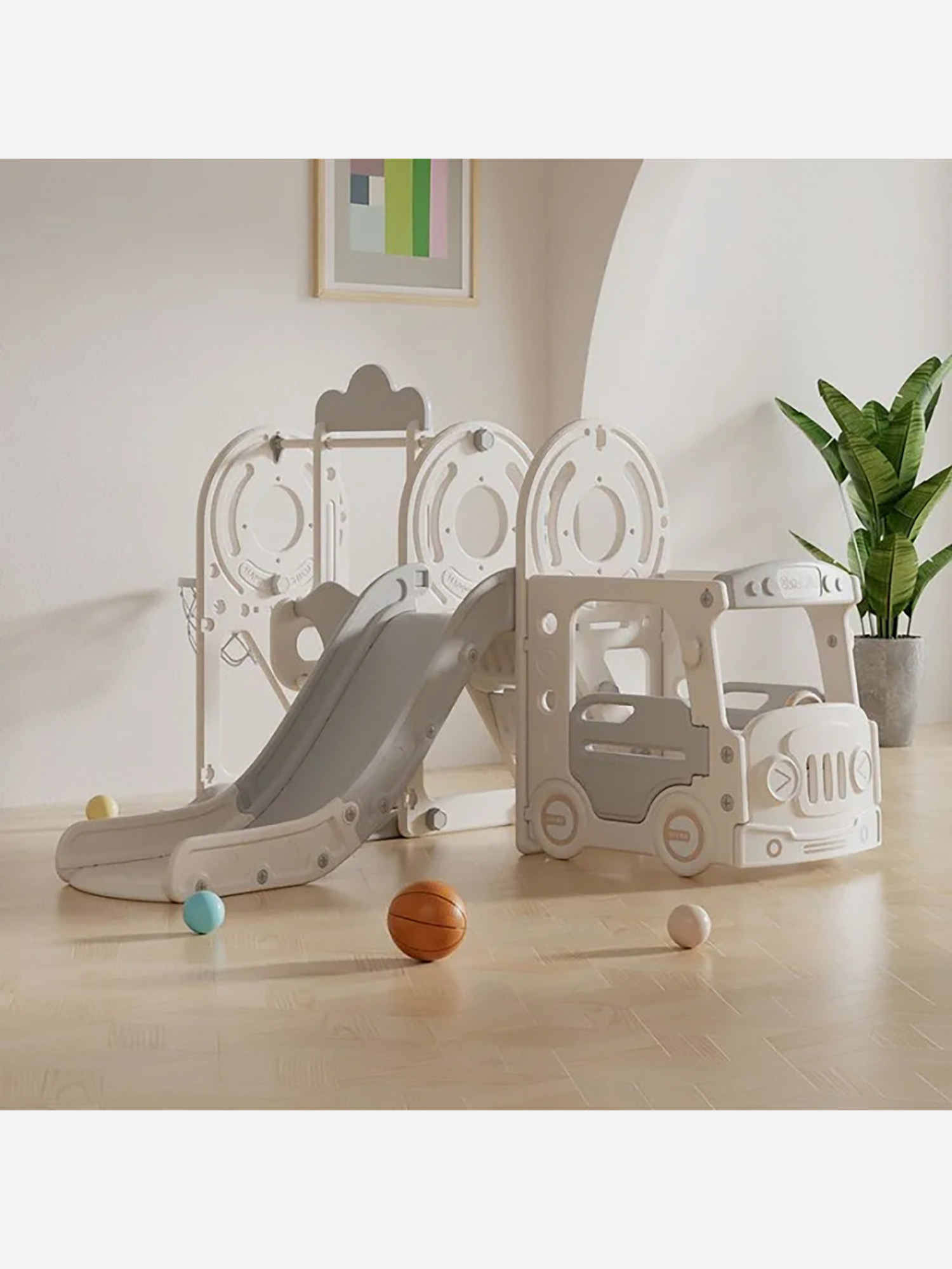 

Игровой комплекс с горкой UNIX Kids Bus (171 cm) Grey, Серый