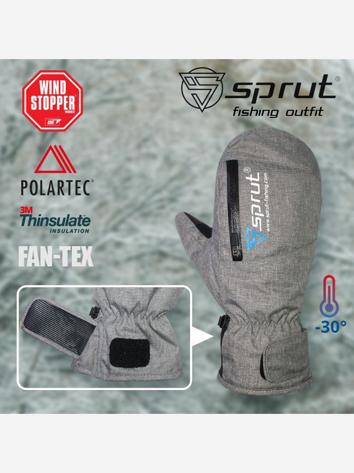 Изображение товара Варежки Sprut Thermal WS Mittens для зимней рыбалки, демисезонные, унисекс