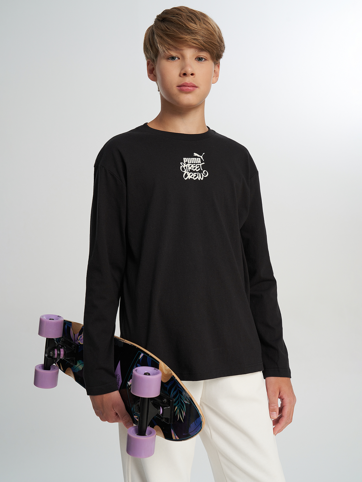 Изображение товара Мальчиковый спортивный лонгслив PUMA Mid90 S Sp с надписью Черный