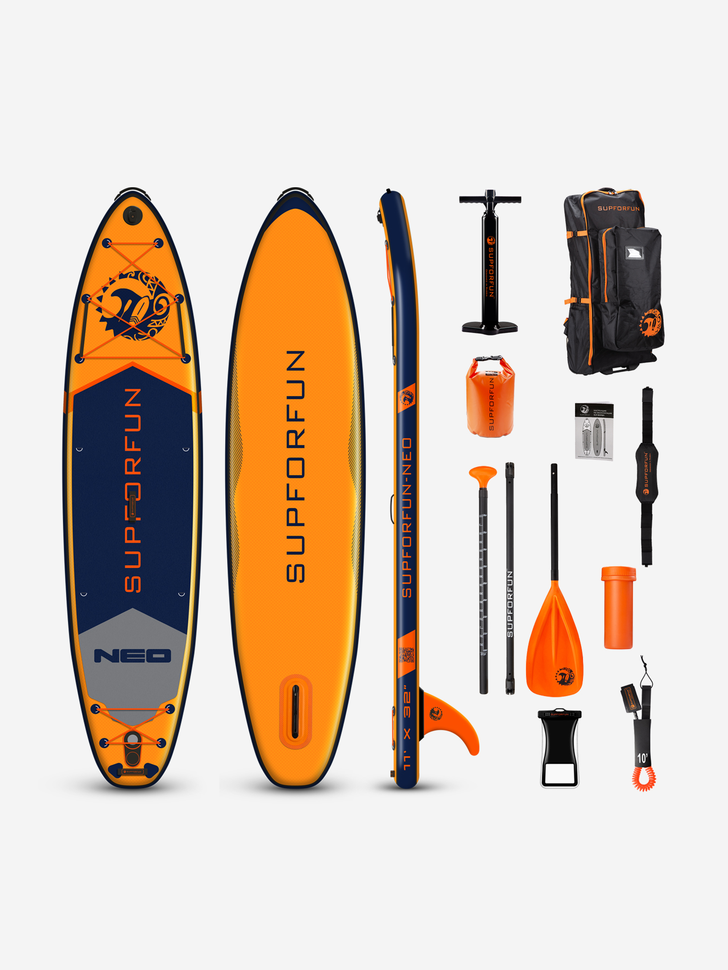 

Cап борд надувной SUPFORFUN NEO 11 335х81х15 в максимальной комплектации., Оранжевый