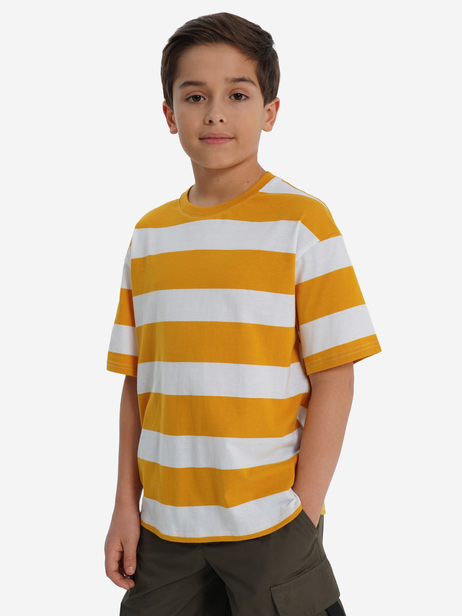 Изображение товара Футболка для мальчиков оверсайз Outventure с полосатым принтом и натуральным материалом