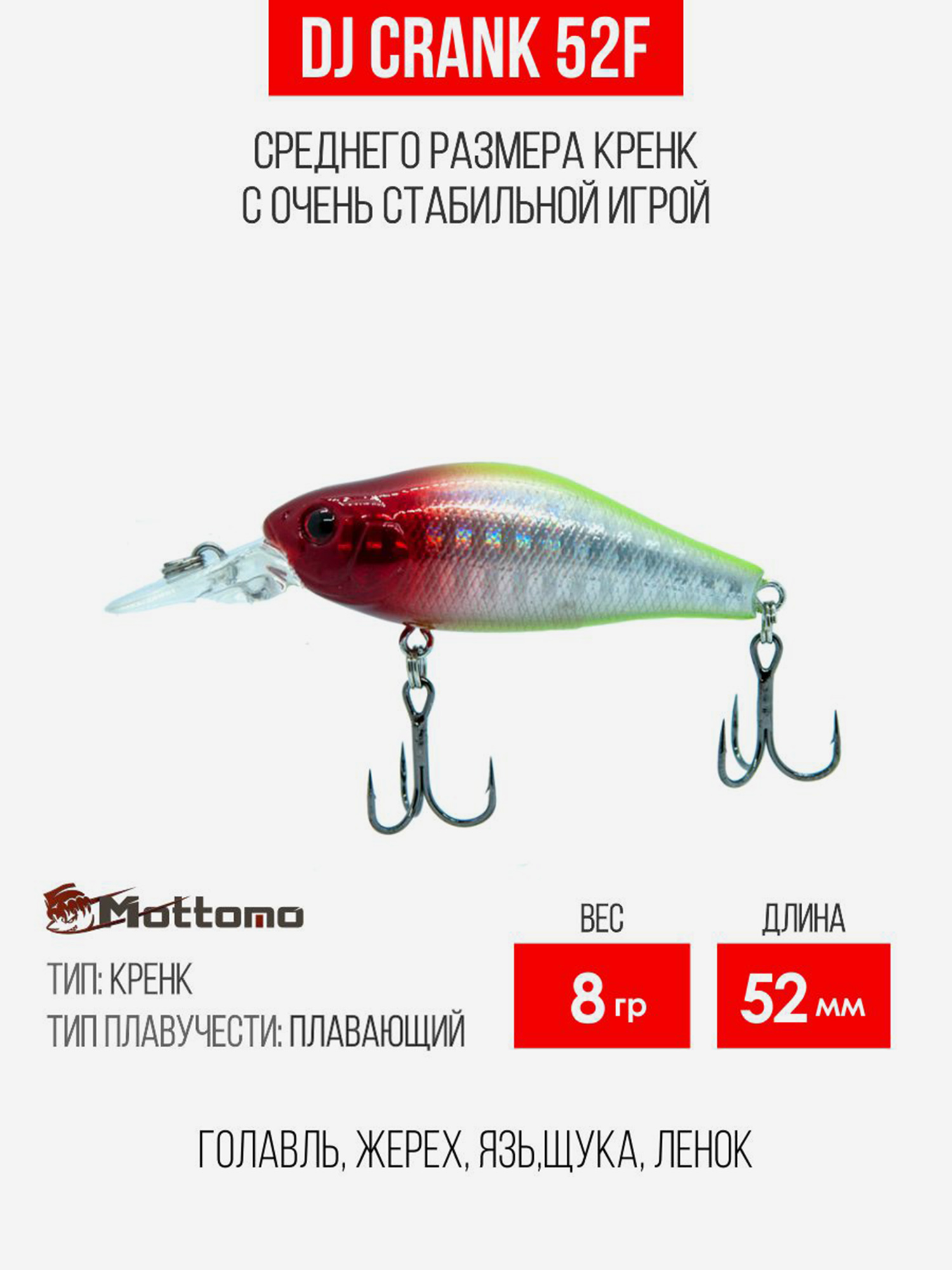 

Воблер DJ Crank 52F 8g, Приманка на голавля жереха язя щуку, Красный