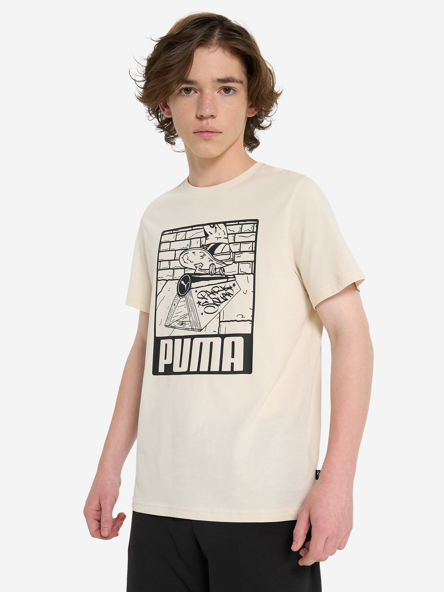 фото Футболка для мальчиков puma ess+ mid 90s graphic, бежевый
