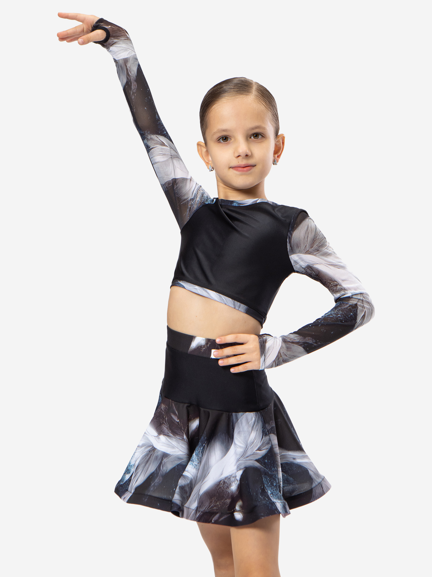 Изображение товара Топ спортивный детский с длинным рукавом ШарЛиС для девочек Sunrise black, Черный/серый/белый