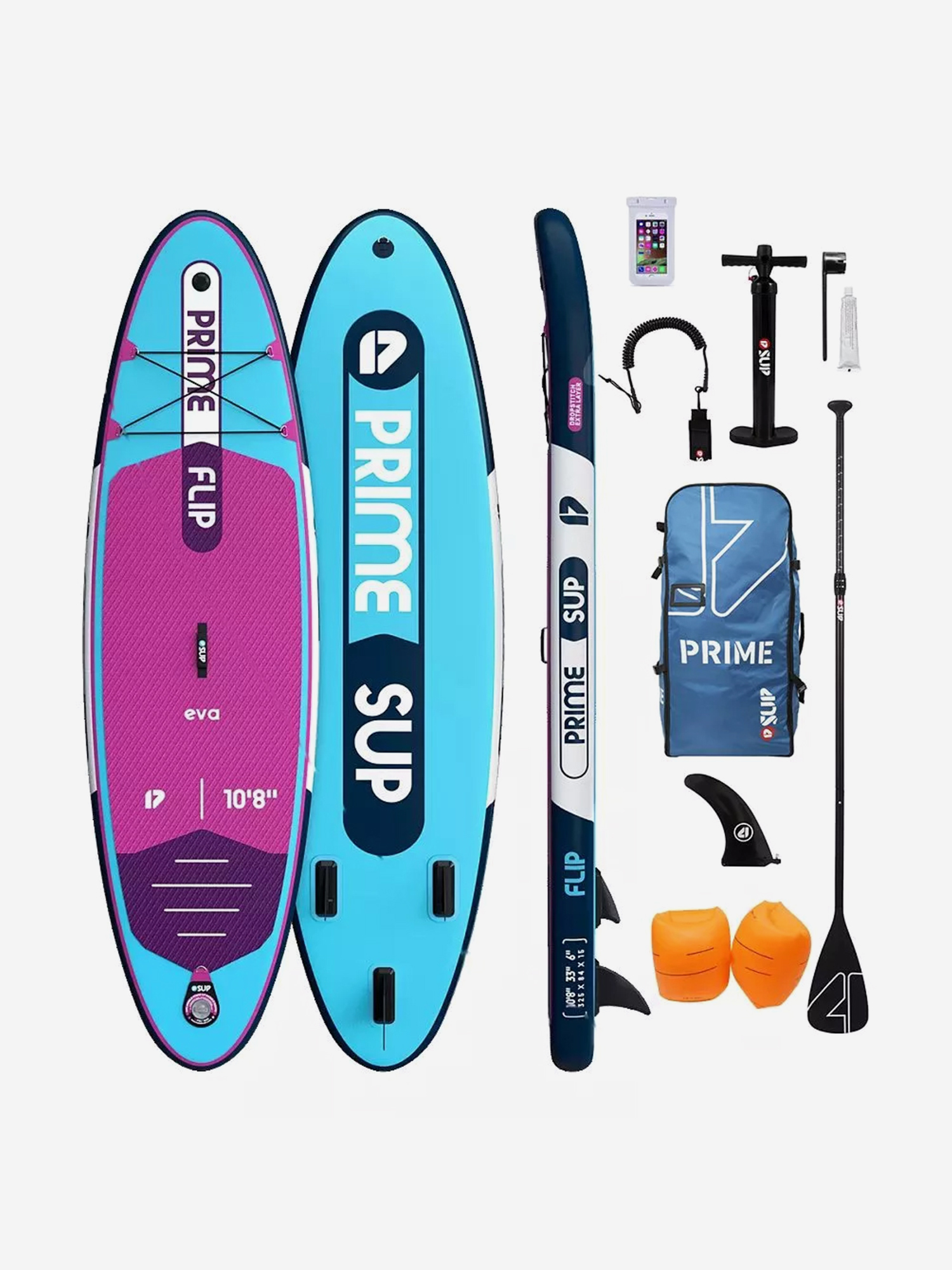 

Сапборд надувной двухслойный Prime 10.8x33x6 Flip light blue, , Голубой