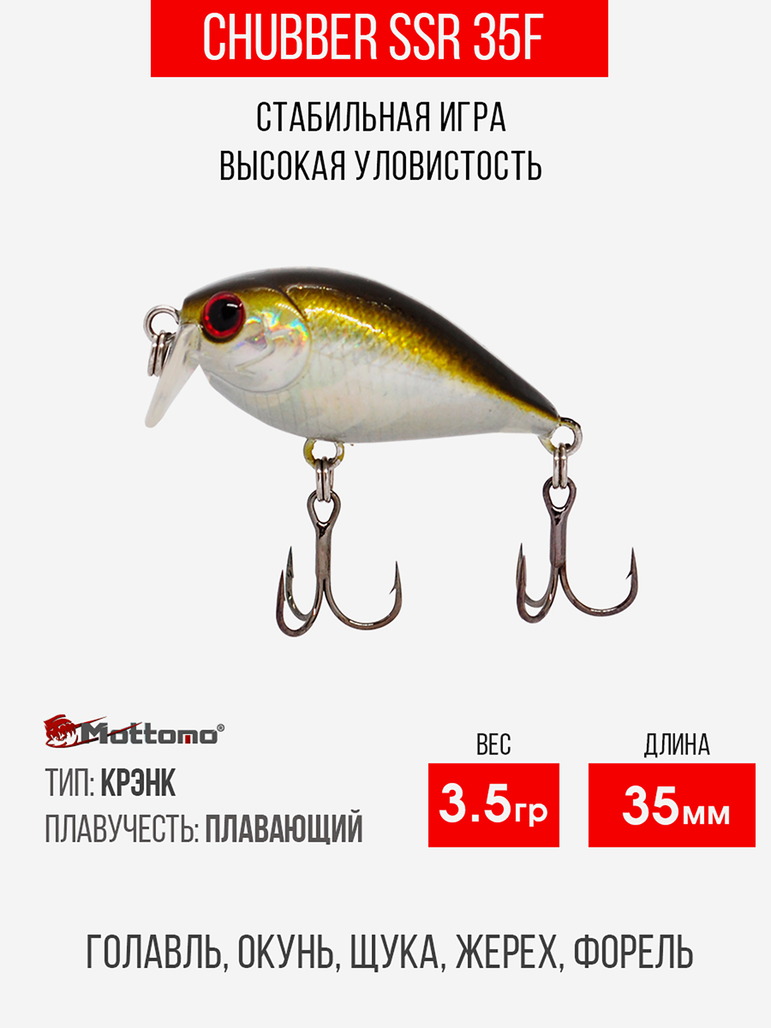

Воблер Mottomo Chubber SSR 35F 3,5g Dark Silver Shine, Серебряный