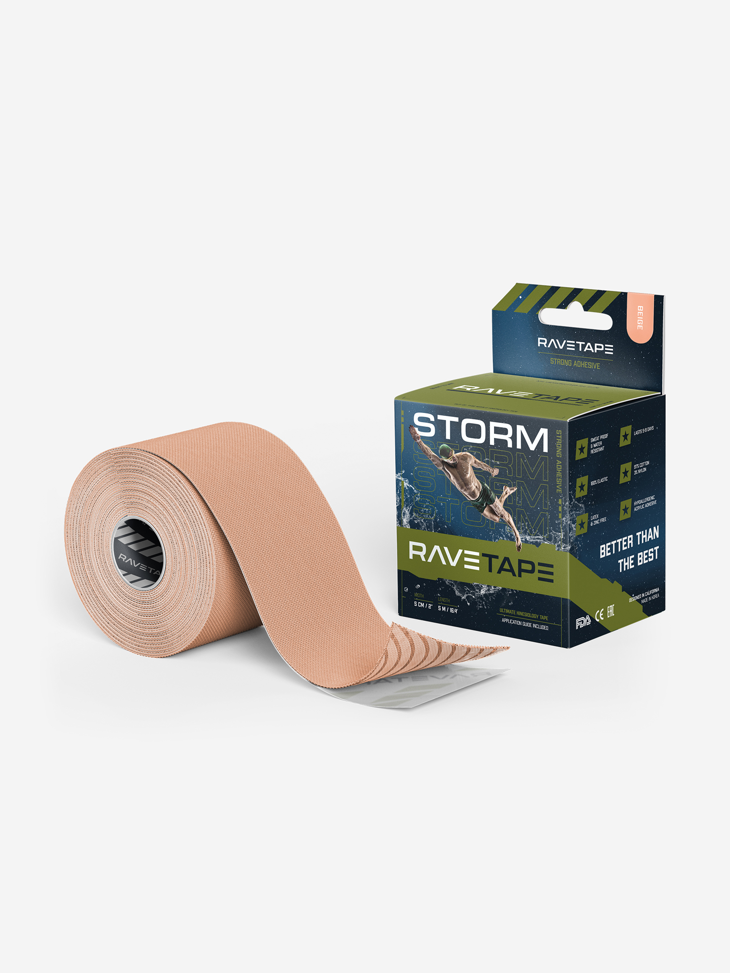 

Кинезиотейп RaveTape STORM 5×5, Бежевый