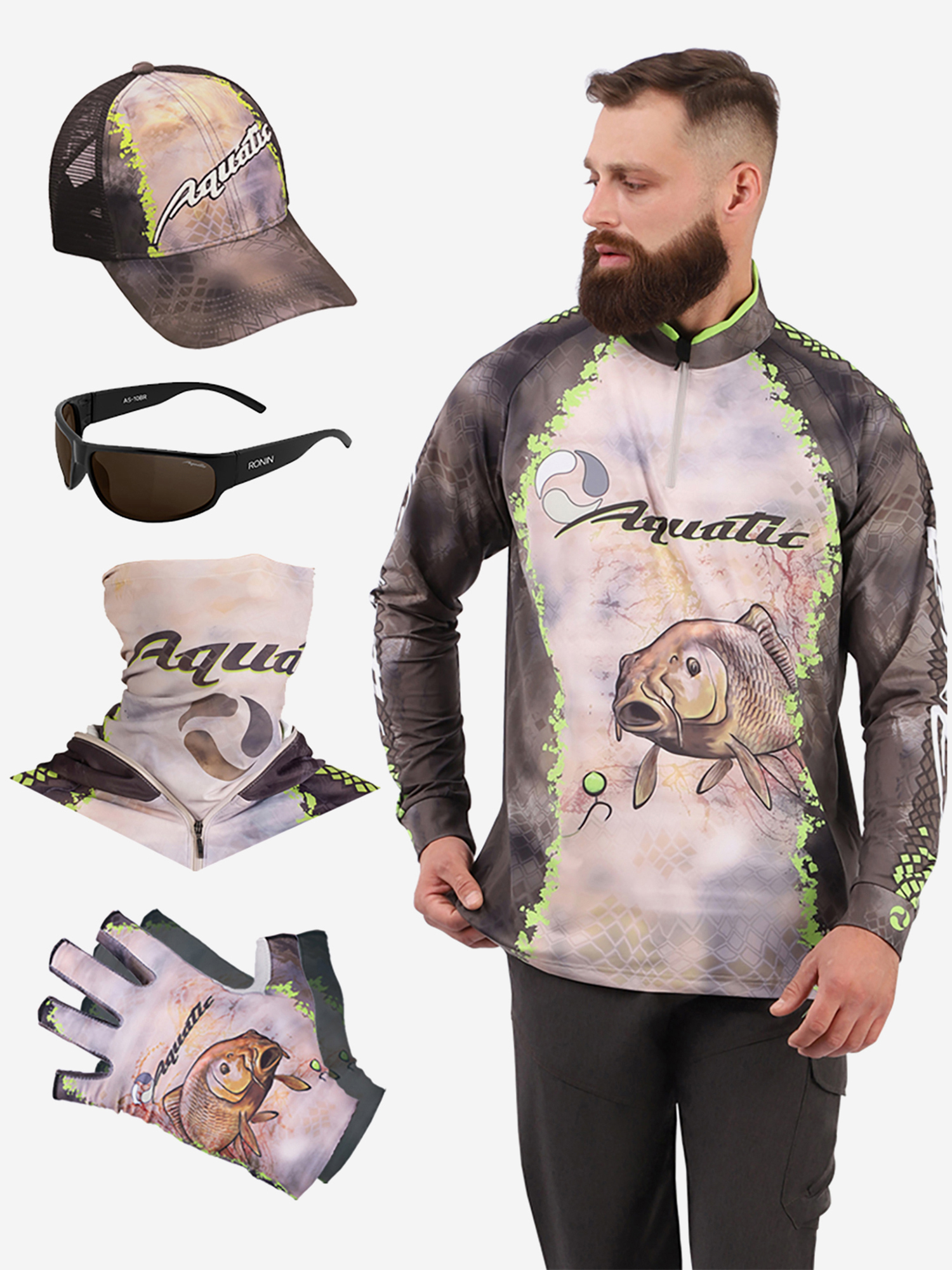 Изображение товара Комплект для рыбалки джерси бафф перчатки кепка очки всесезонный мужской