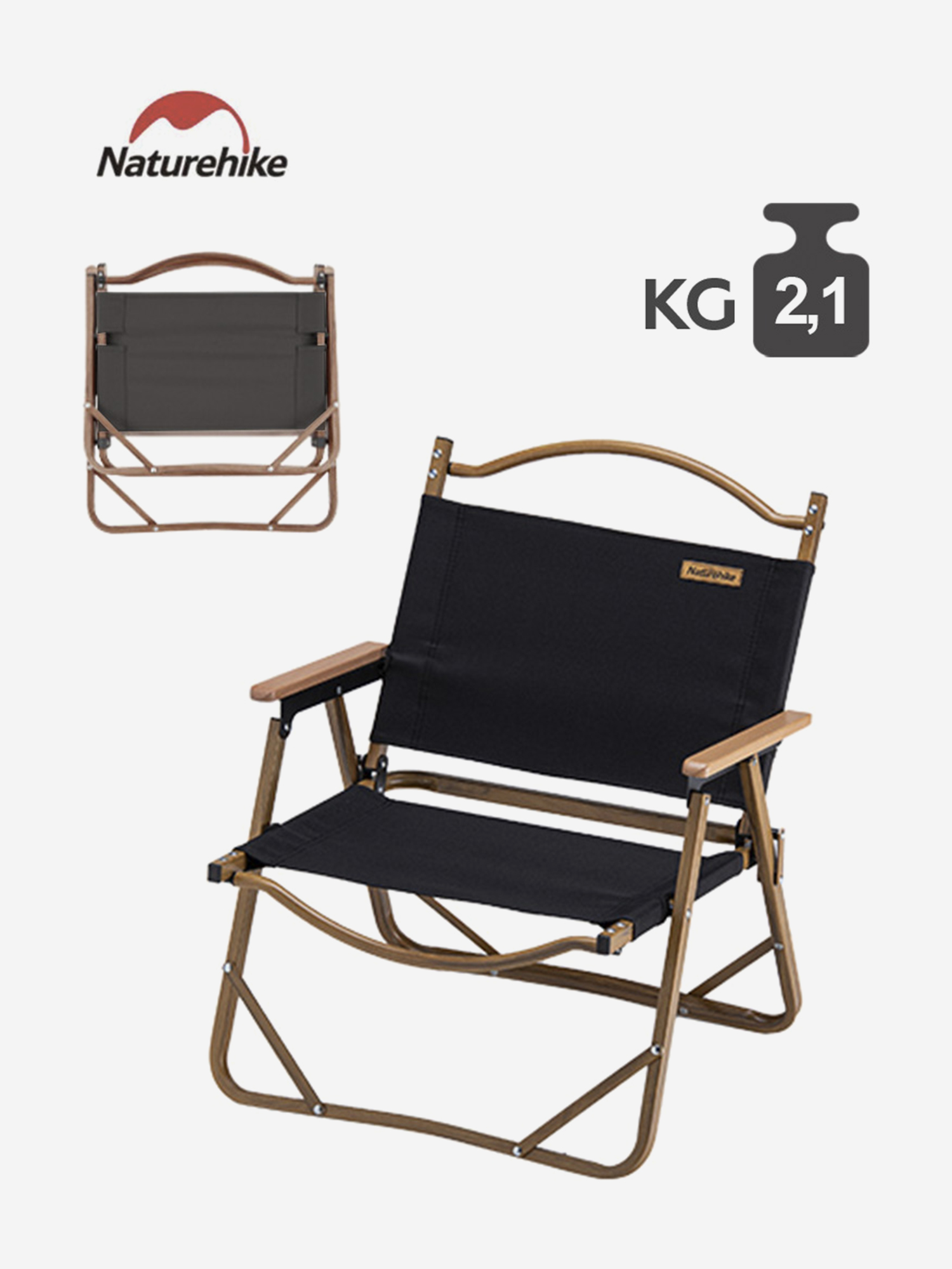 Изображение товара Стул Naturehike Nightfall l02, складной, с подлокотниками, черный, Черный