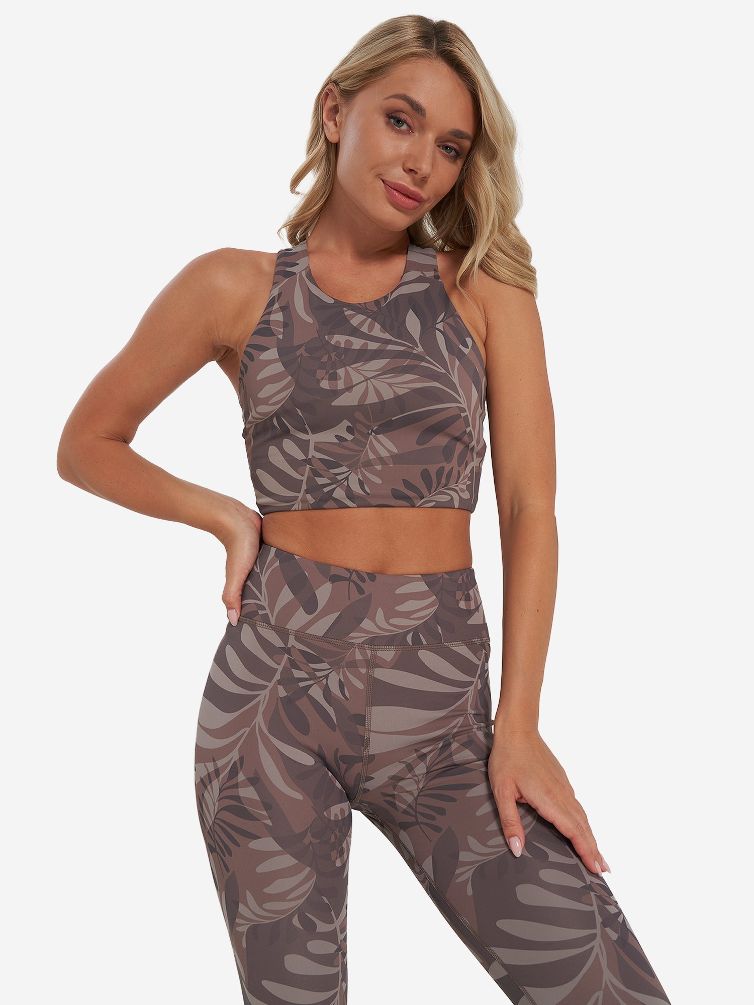 Топ бра спортивный Demix HighFlow Yoga Longline Gfx, коричневый, арт. 32449