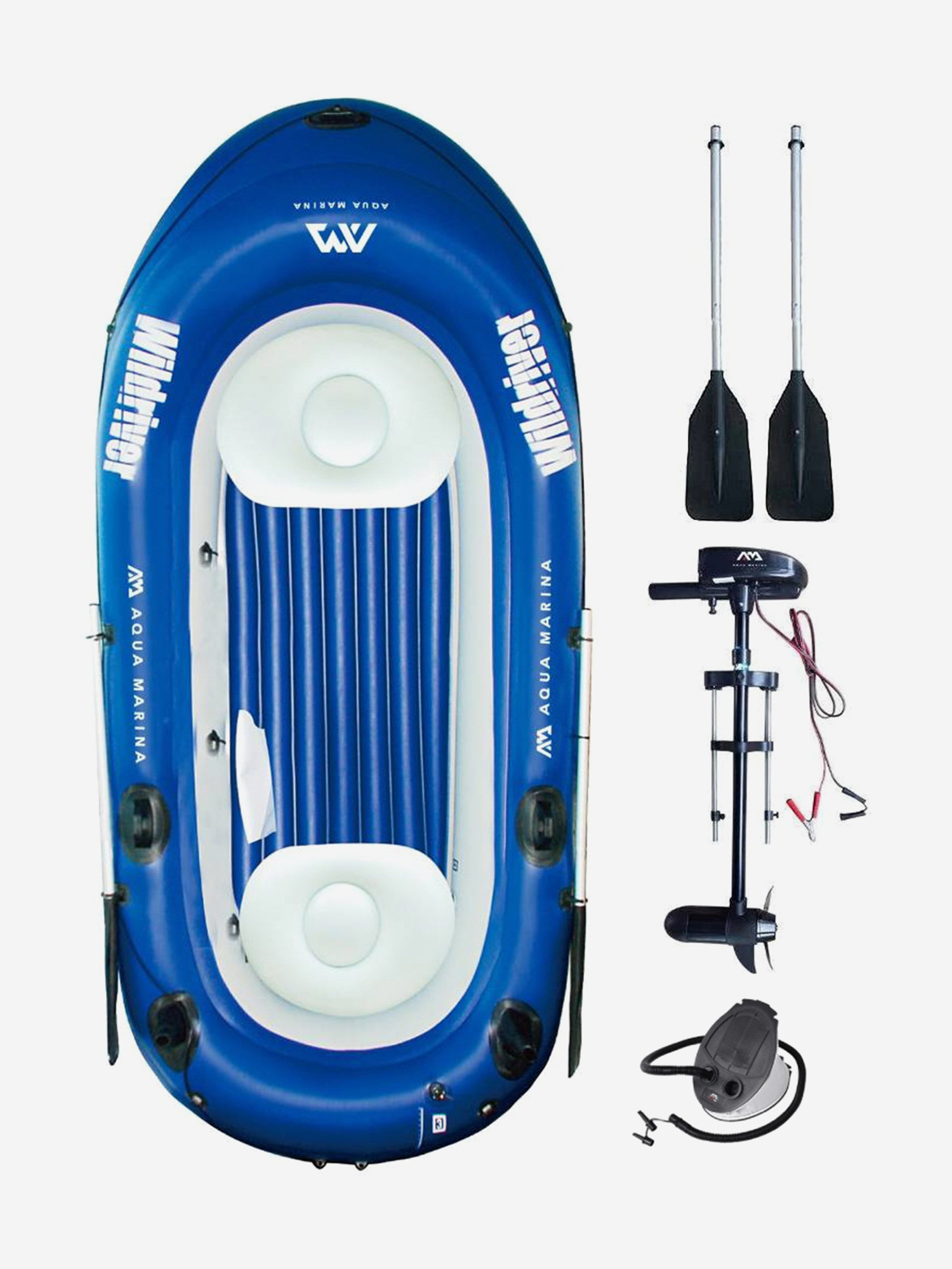 

Лодка надувная Aqua Marina WILDRIVER-88823 с электромотором T-18, Синий
