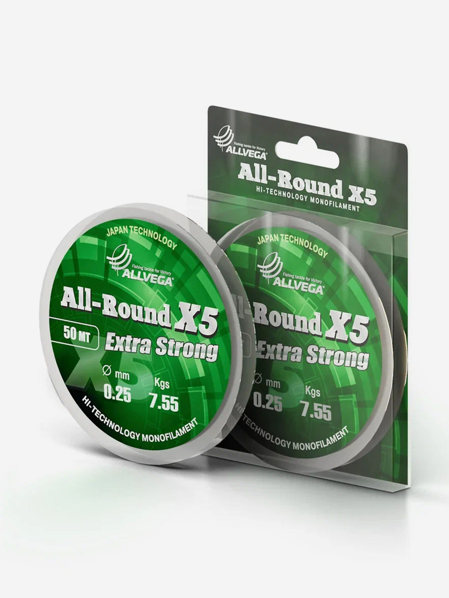 

Леска монофильная ALLVEGA "All-Round X5" 50м 0,25мм (7,55кг) прозрачная, Серый