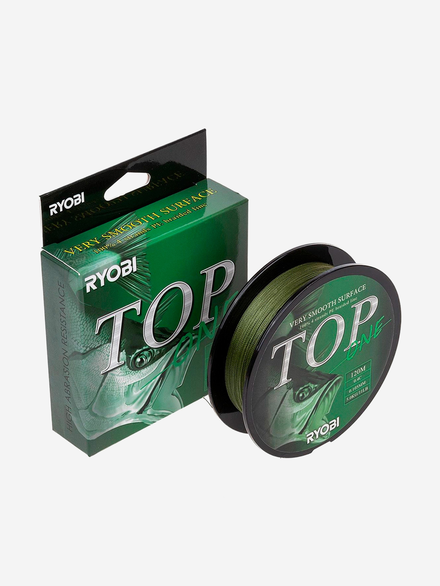 

Шнур плетеный для рыбалки Ryobi TOP PE4X, 120м, 0,105мм, 5кг, темно-зеленый, Зеленый