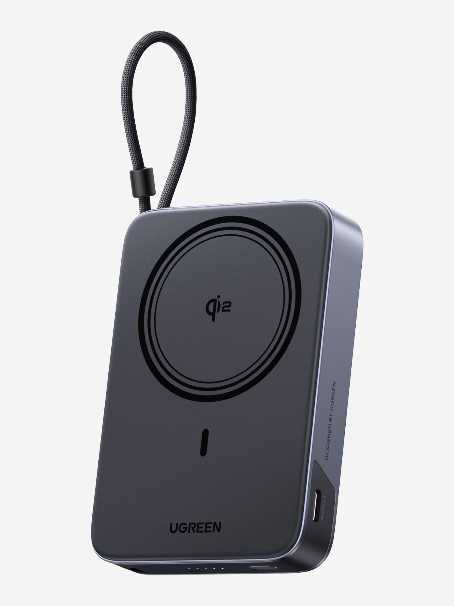 Изображение товара Внешний аккумулятор UGREEN PB568 (65176B) Magnetic Power Bank 10000mAh 30W USB-C с портом USB-C 15W Qi2, встроенным UBS-C кабелем, подставкой