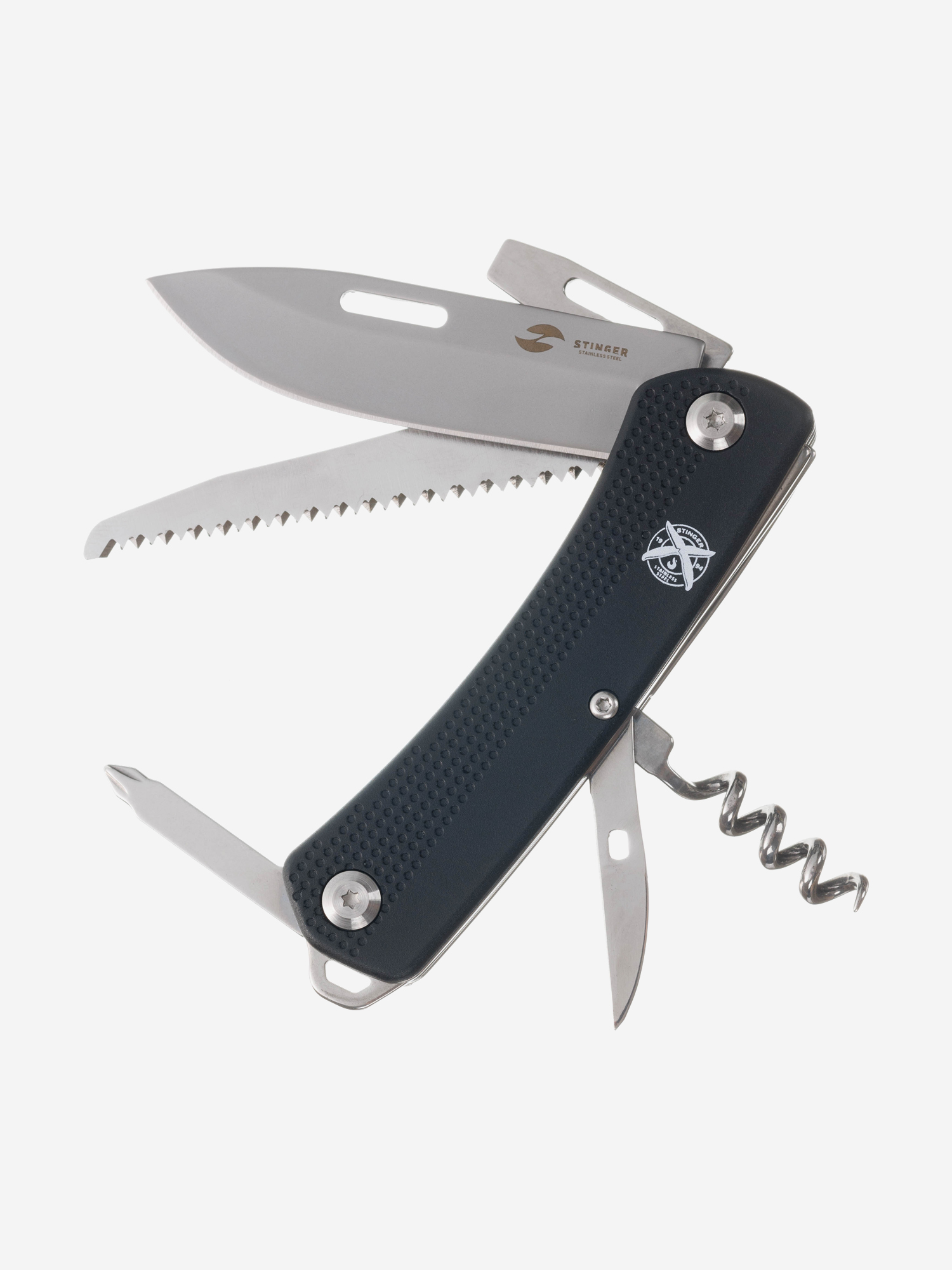Нож перочинный Stinger, 103 мм, 10 функций, материал рукояти: АБС-пластик (черный), Черный нож stinger 114 3 мм серый подарочная упаковка