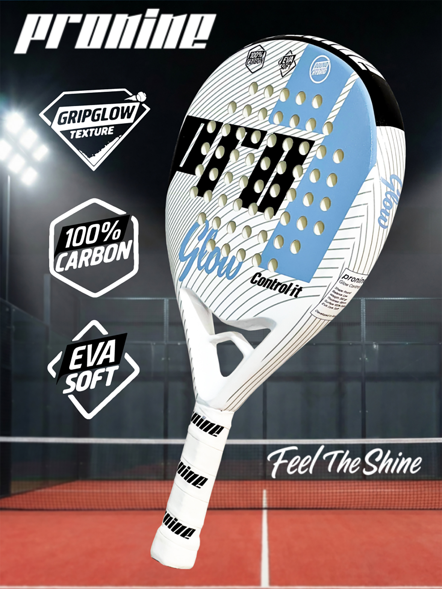 Изображение товара Ракетка для падел тенниса Pronine Control it GLOW Breeze голубой белый серый