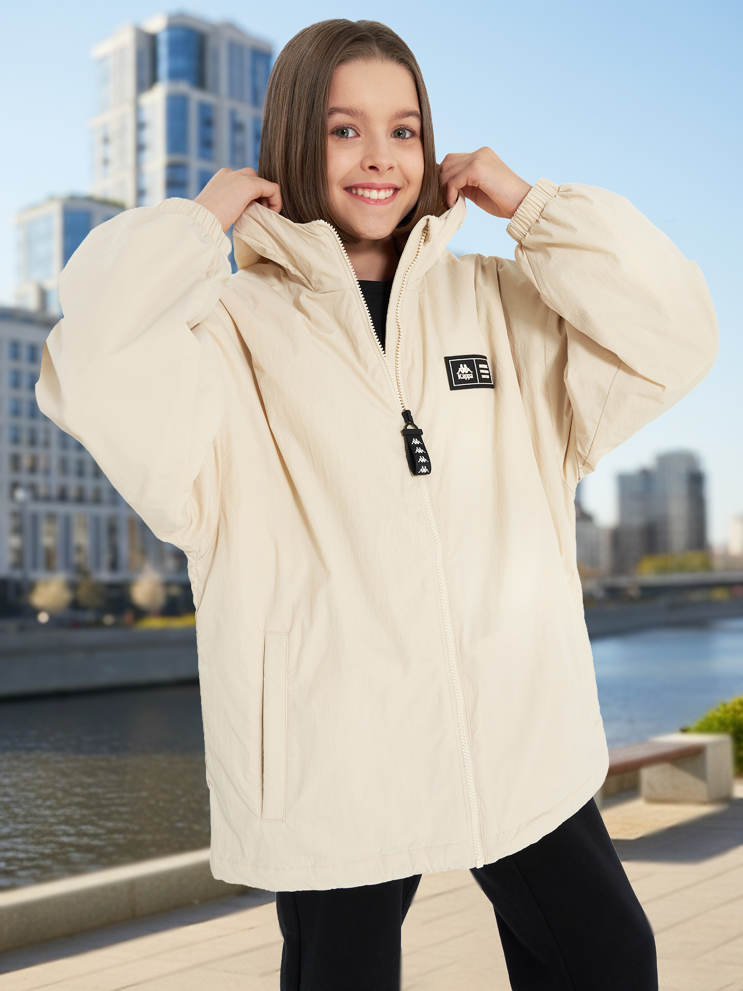 Куртка утепленная оверсайз Kappa для девочек, бежевый, арт. 33604