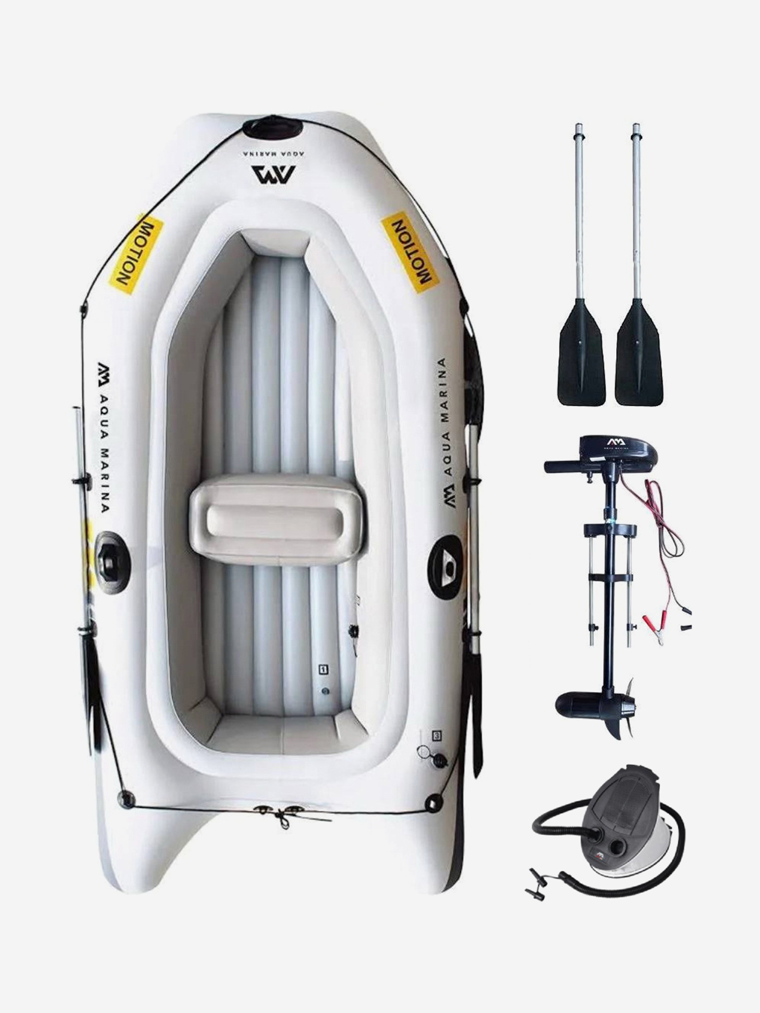 

Лодка надувная Aqua Marina MOTION-88821 с электромотором T-18, Белый