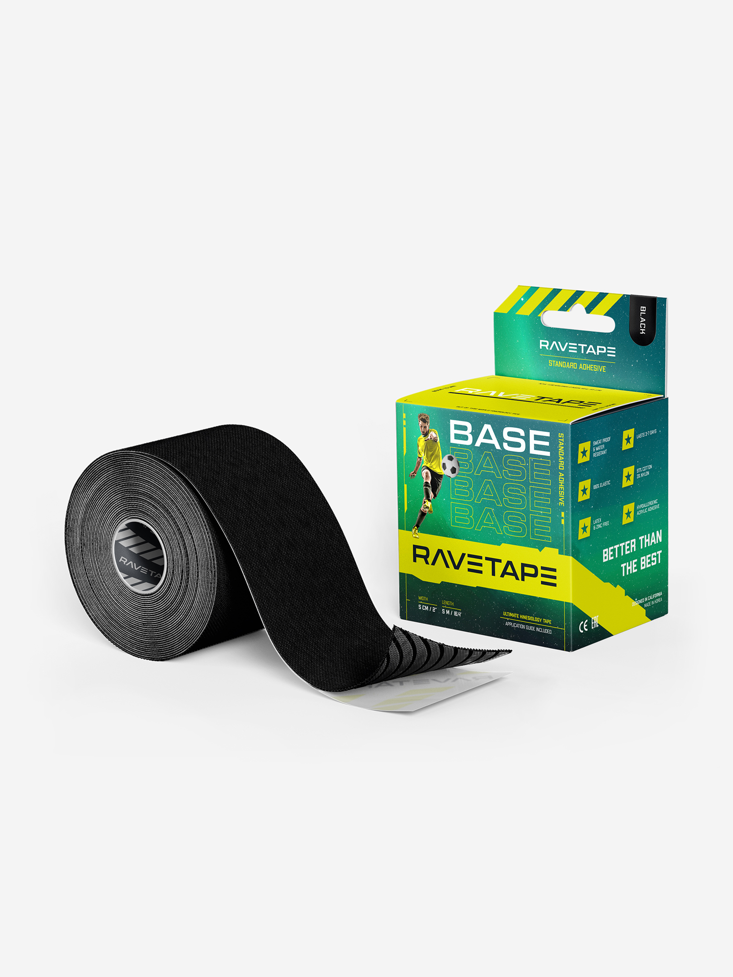 

Кинезиотейп RaveTape BASE 5×5, Черный