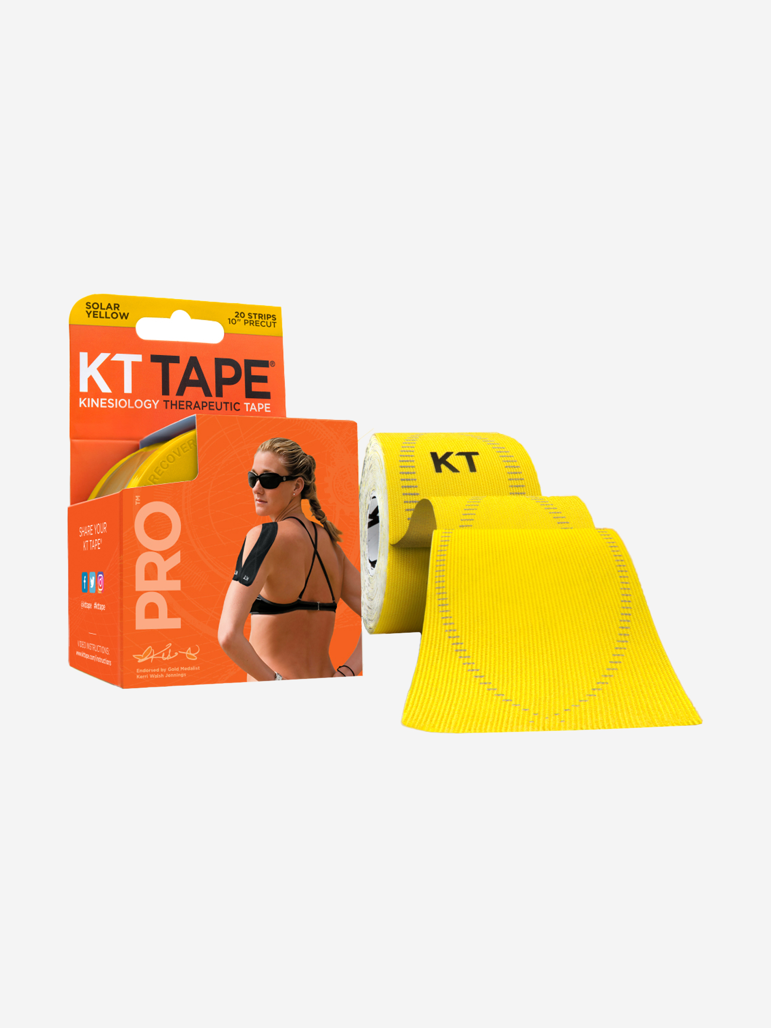 

KT Tape PRO Кинезио тейп спортивный для тела, 20 полосок в рулоне, 25 х 5 см, желтый, Желтый