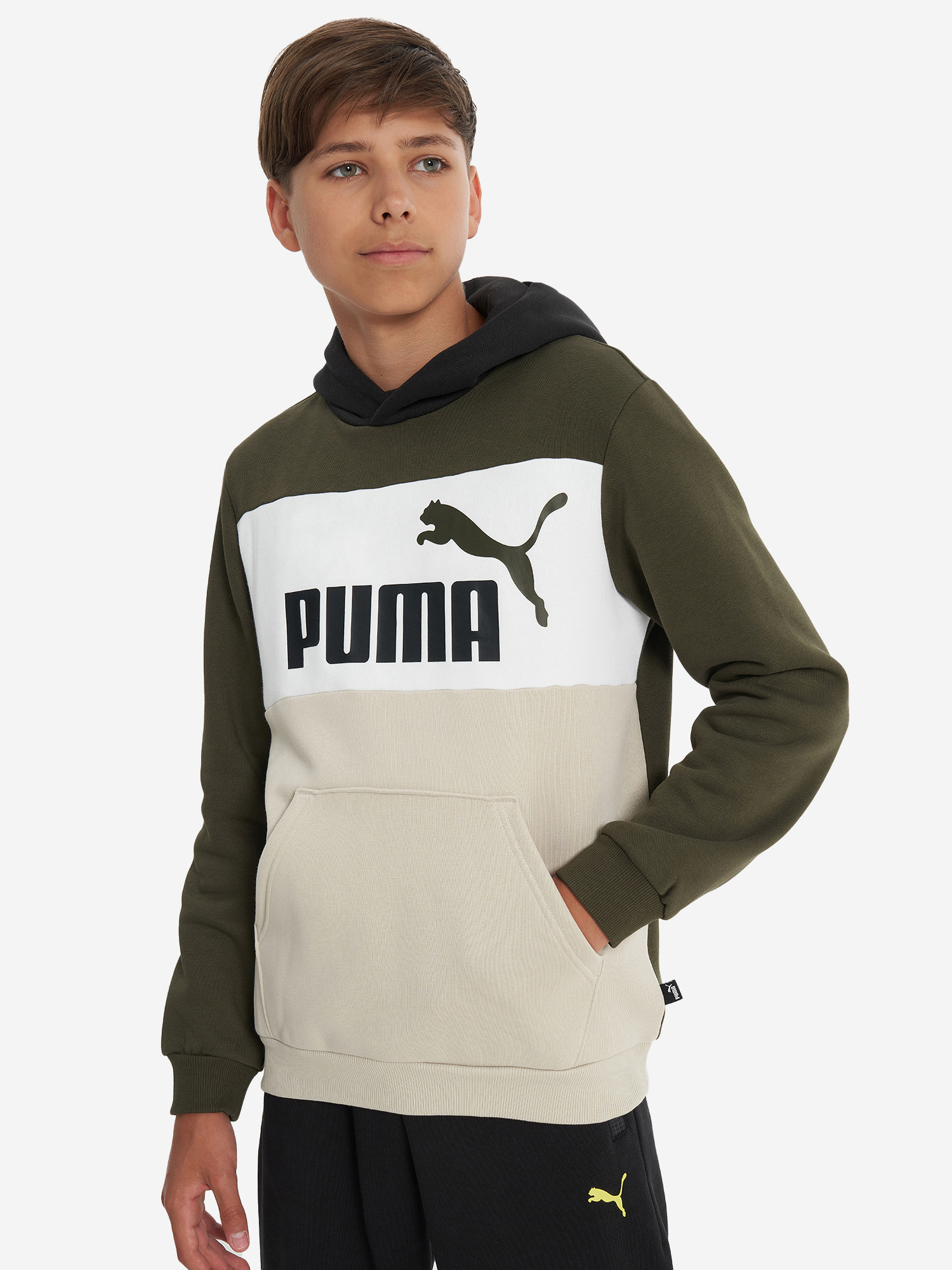 Худи для мальчиков PUMA ESS+ Block, Зеленый 679717P0P-70, размер RUS 164 - фото 2