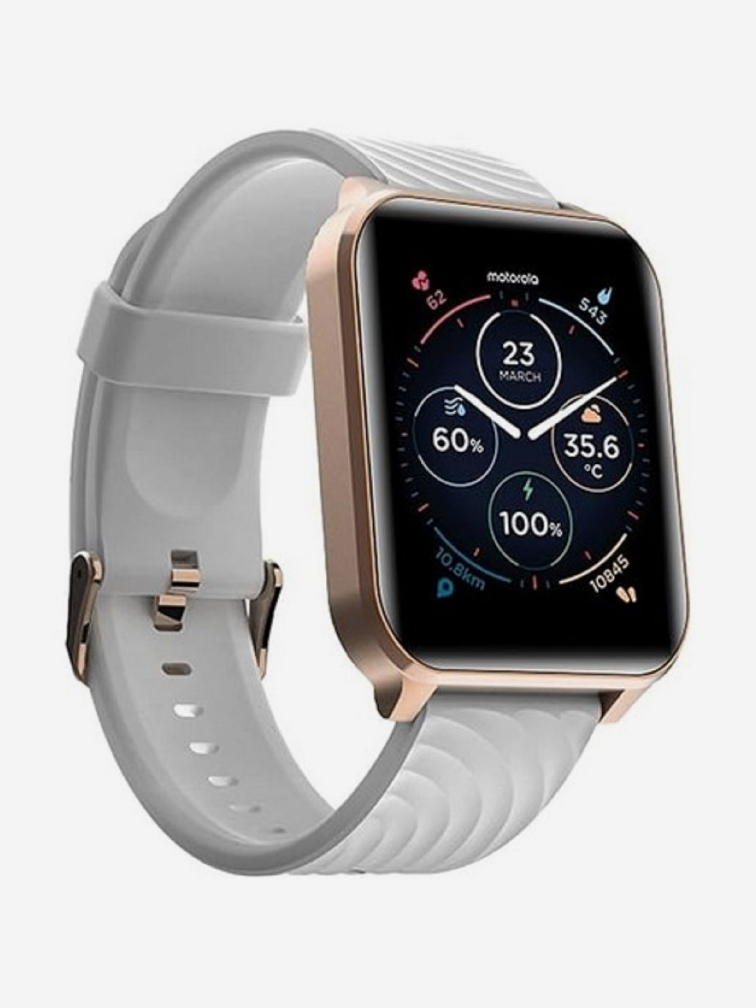 

Умные часы Motorola Moto Watch 70 розовое золото, с белым ремешком, Белый